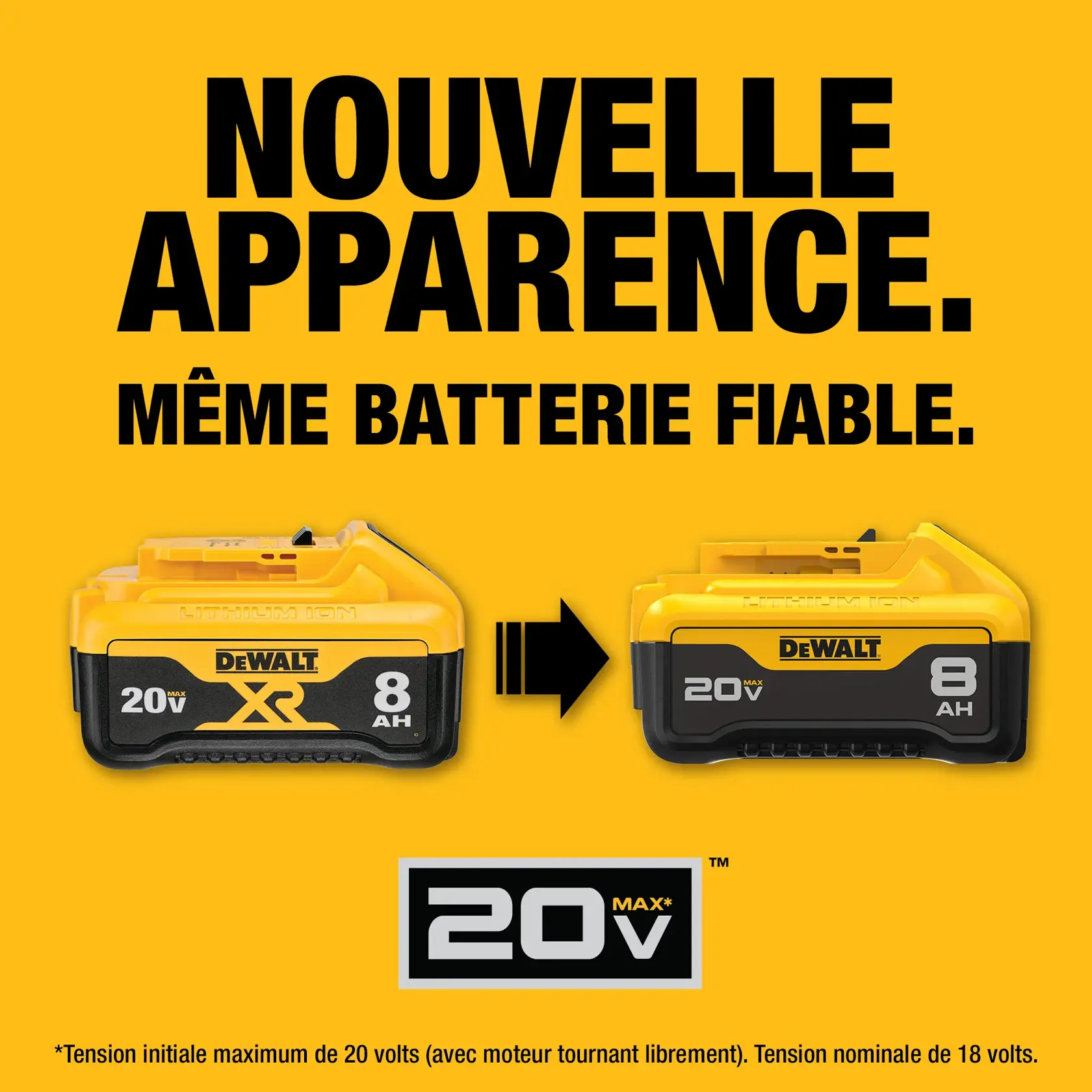 A yellow and black DEWALT graphic showing a battery icon and three bars connected in sequence, above the words 'FUEL GAUGE' in bold letters.