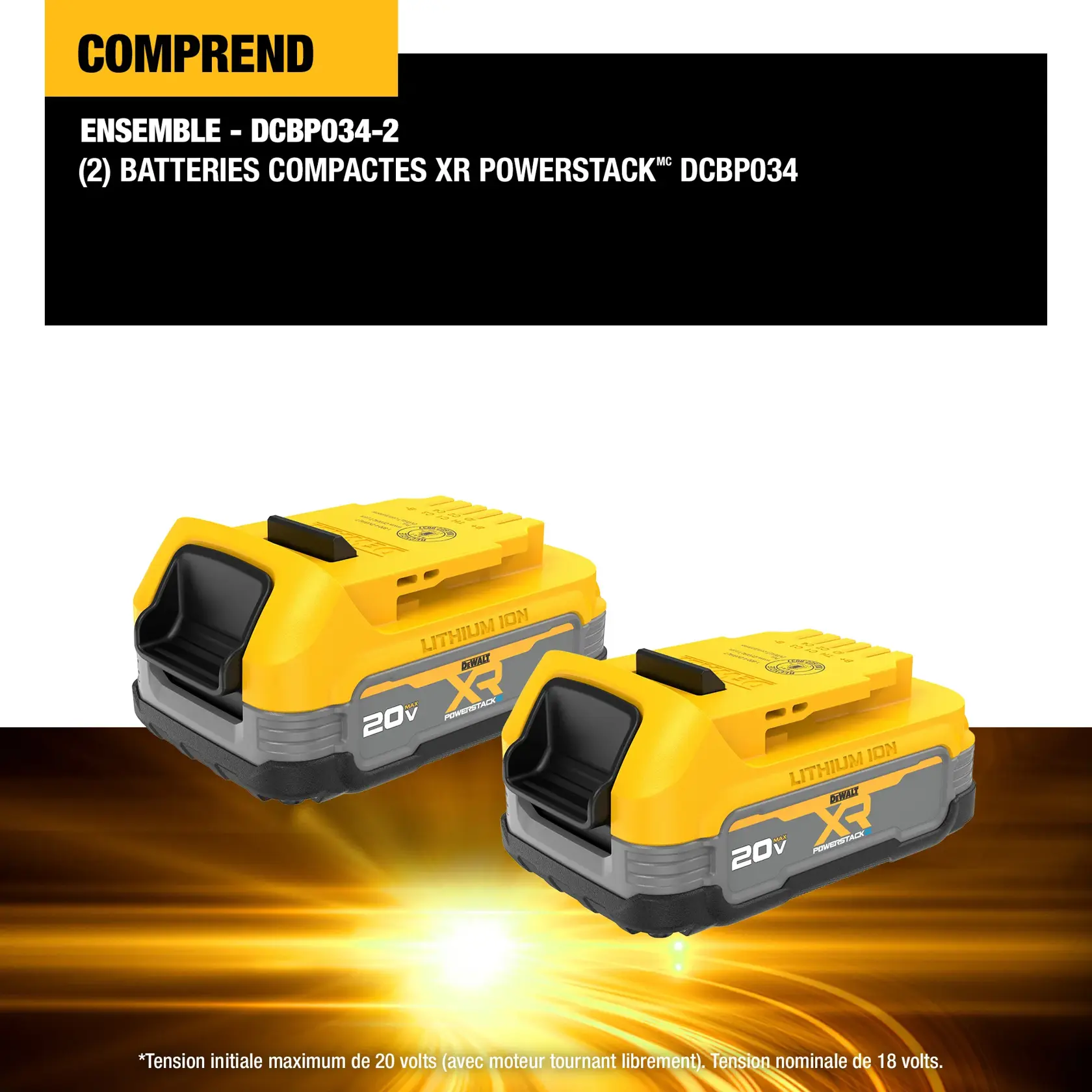 DCBP034 XR POWERSTACK™ Compact Battery product walk around carousel graphic