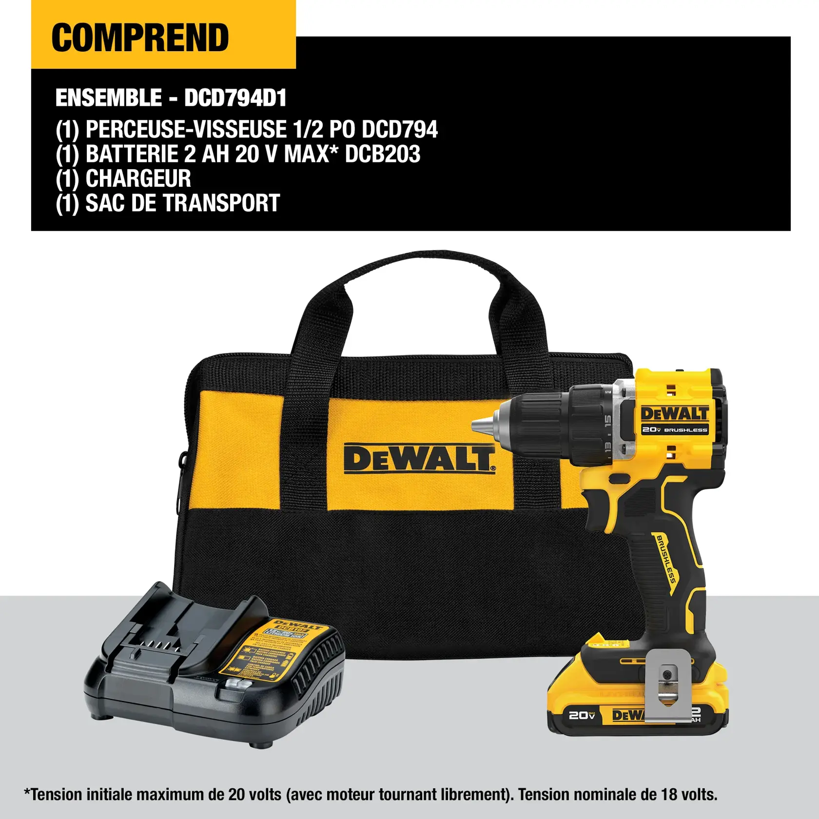A person using a yellow DEWALT cordless drill to work on a wooden door in a construction setting. The person's face is blurred for privacy.