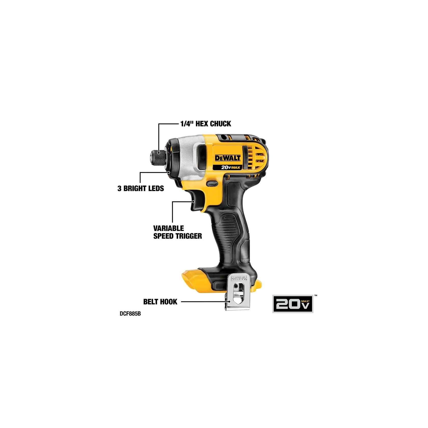 Close-up view of a yellow and black DEWALT cordless drill placed on wooden boards. The drill’s speed options are highlighted on the left side of the image, showing 1,500 RPM and 450 RPM.