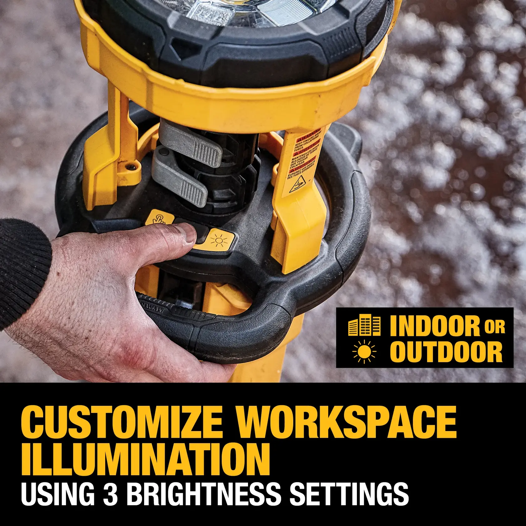 Zoomed out view of cordless tripod light