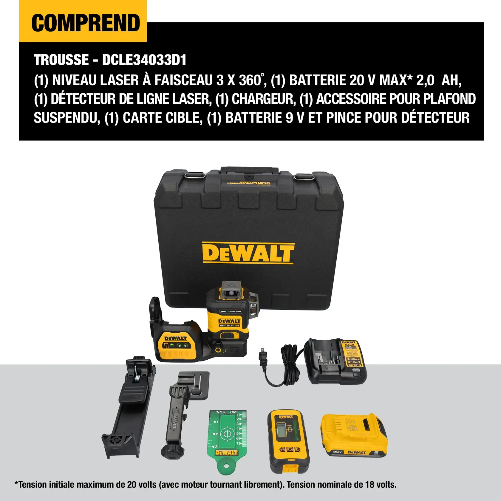 Image showing two DEWALT branded laser level tools. The left tool features a magnetic bracket, charge indicator, and is compatible with DEWALT 12V MAX and 20V MAX battery platforms (except FLEXVOLT). The right tool is labeled for high precision, has a pivoting laser head, 230 ft. max visible range green beams, fine adjust knob, laser beam controls, and a sturdy base with tripod mounts (1/4 in. and 5/8 in-11). Various features are highlighted with labeled annotations.