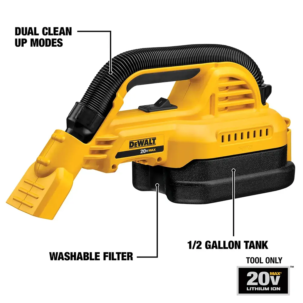 DEWALT DCV517B, DCV517 handheld vacuum with dual modes, washable filter, 1/2 gallon tank. 20V, tool only.