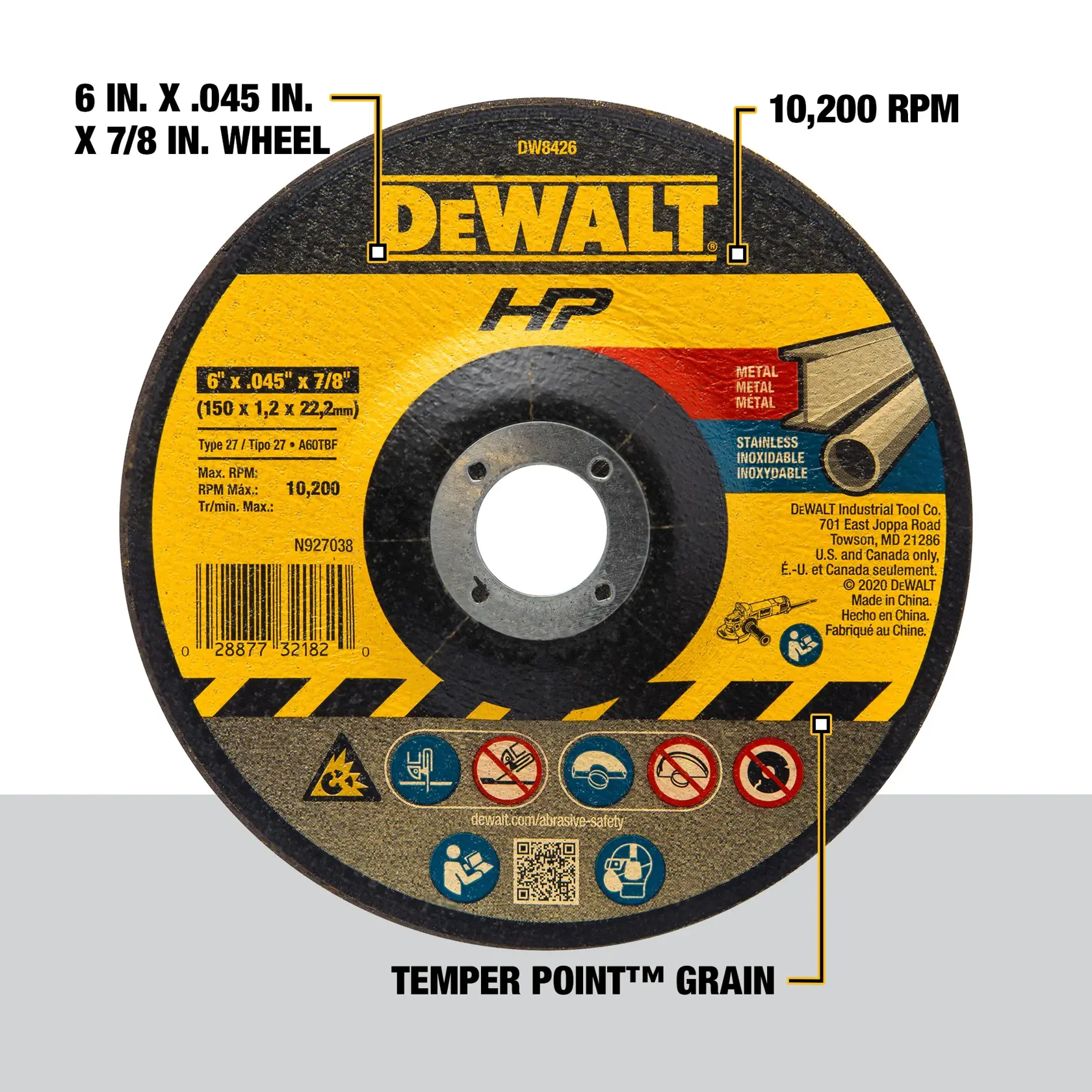 DEWALT® HP™ 6-in. x 0.045-in. x 7/8-in. T27 Cutting Wheel