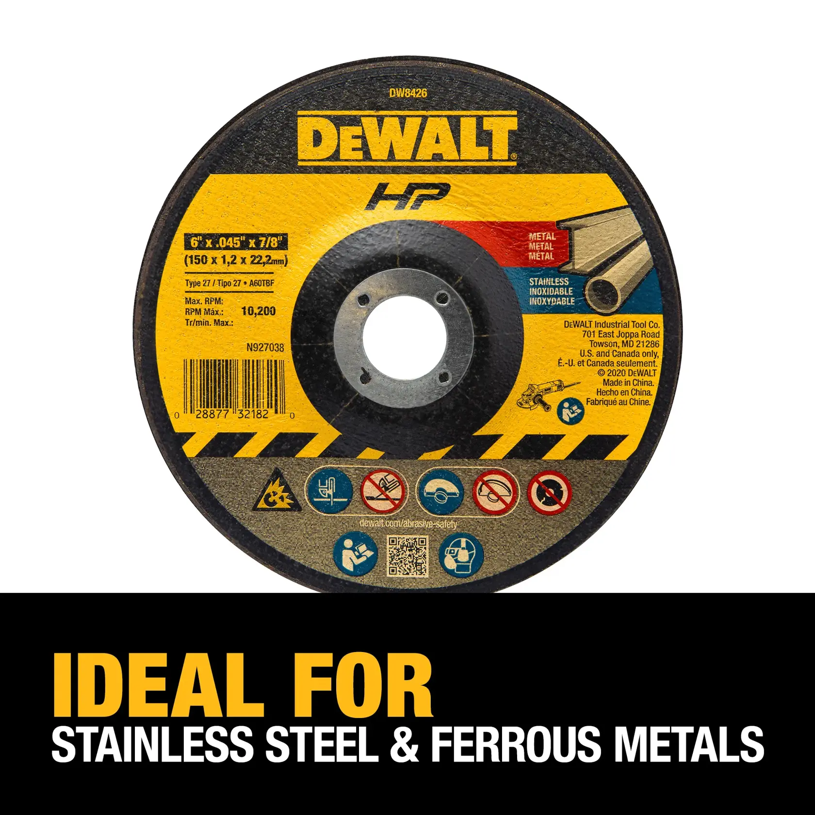DEWALT® HP™ 6-in. x 0.045-in. x 7/8-in. T27 Cutting Wheel
