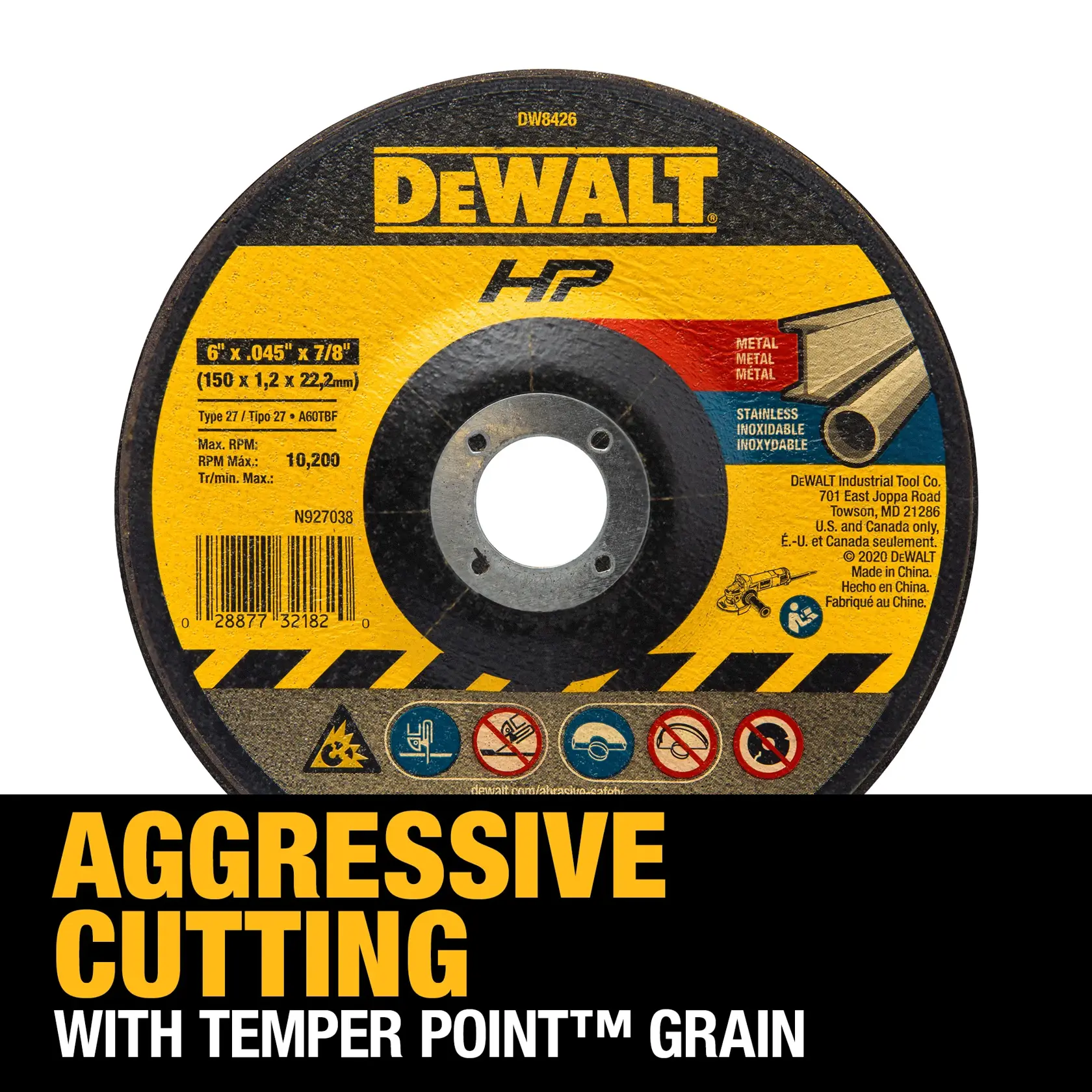 DEWALT® HP™ 6-in. x 0.045-in. x 7/8-in. T27 Cutting Wheel