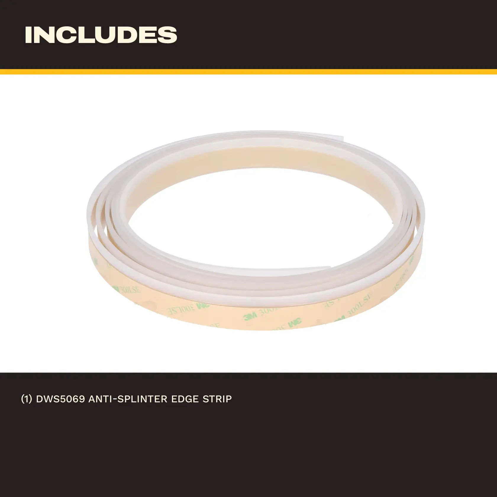 DEWALT DWS5069 photography of coiled white strip on white background, top view.