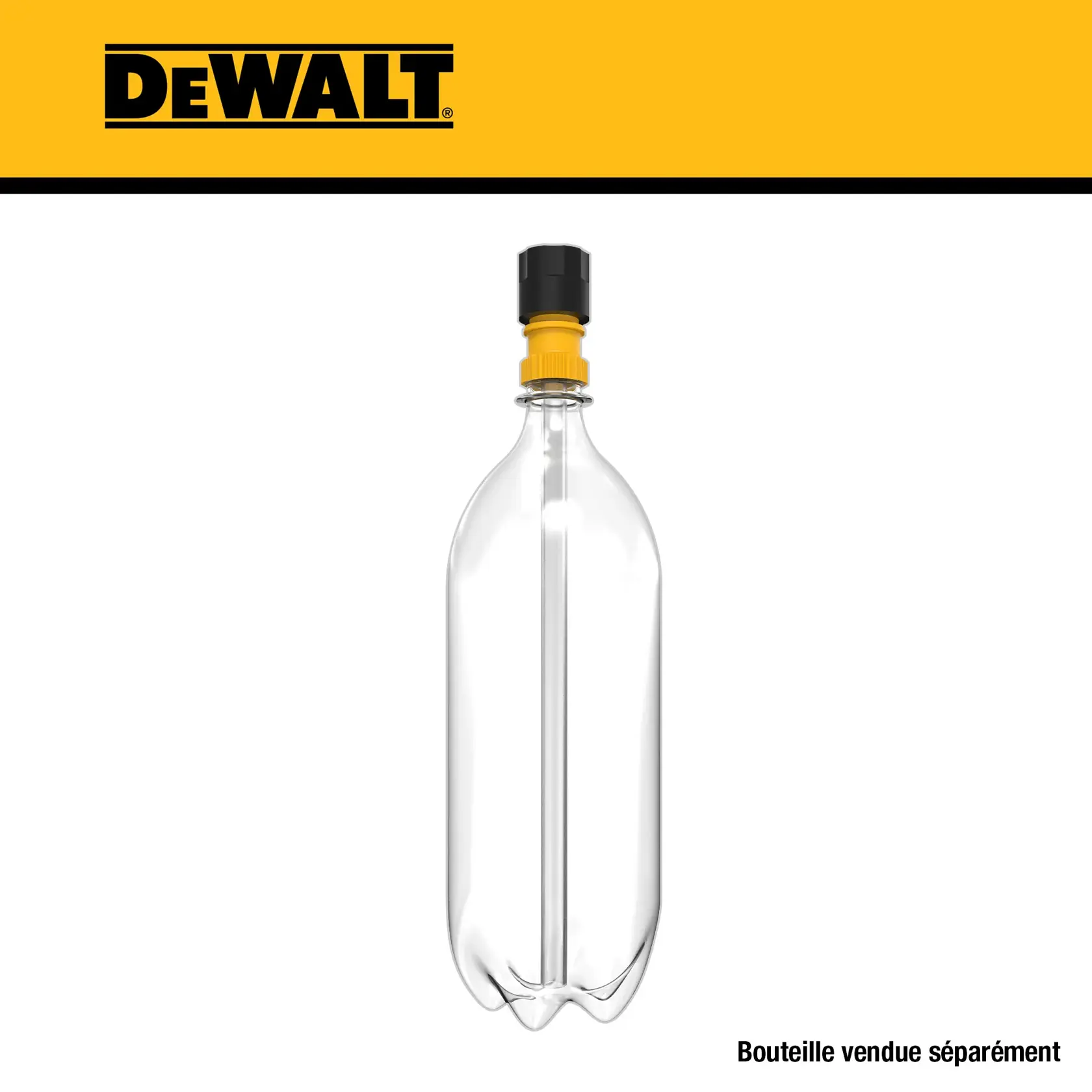 A DEWALT branded product showing a long, cylindrical nozzle attachment with a black and yellow connector at the top. The nozzle appears to be made of metal or plastic and is used as an accessory for power tools or equipment.