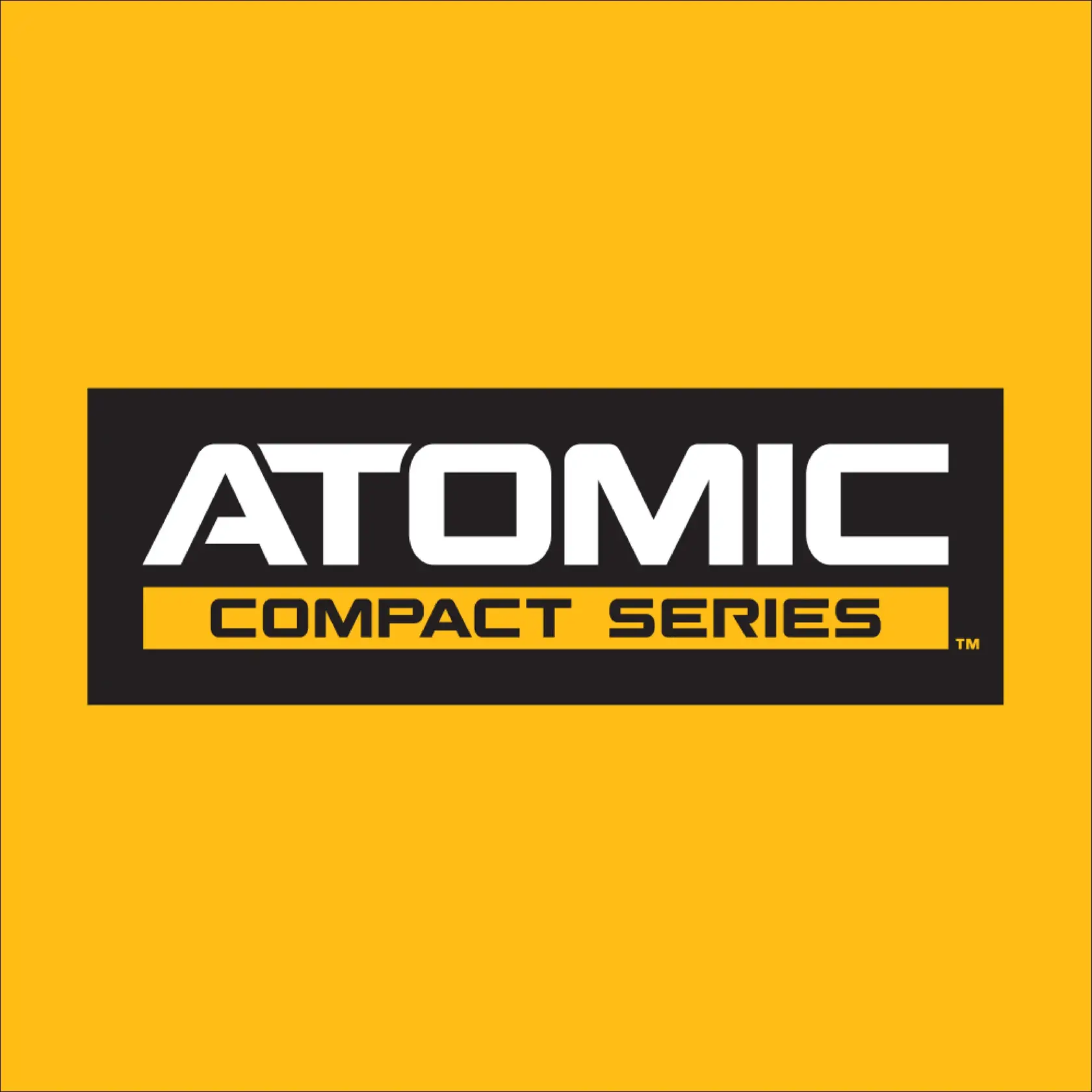 Logo of 'ATOMIC COMPACT SERIES' with white and yellow text on a black background, set against a yellow backdrop.
