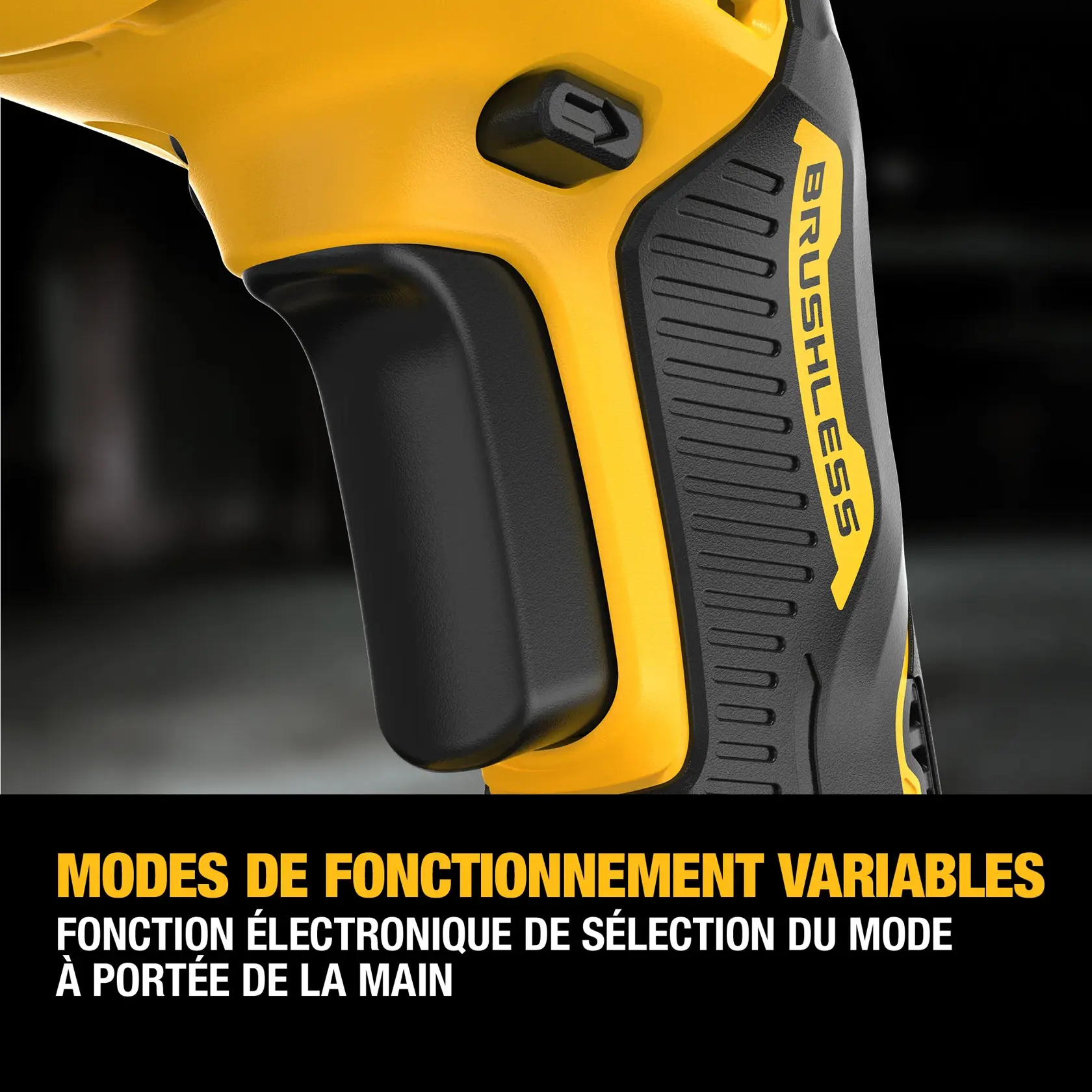 DEWALT DCF630D2 kit includes a cordless drywall screwgun, a belt clip, two 20V MAX* 2.0 Ah batteries, a charger, and a black and yellow DEWALT carrying bag. Products are displayed on a gray surface with descriptive text above.