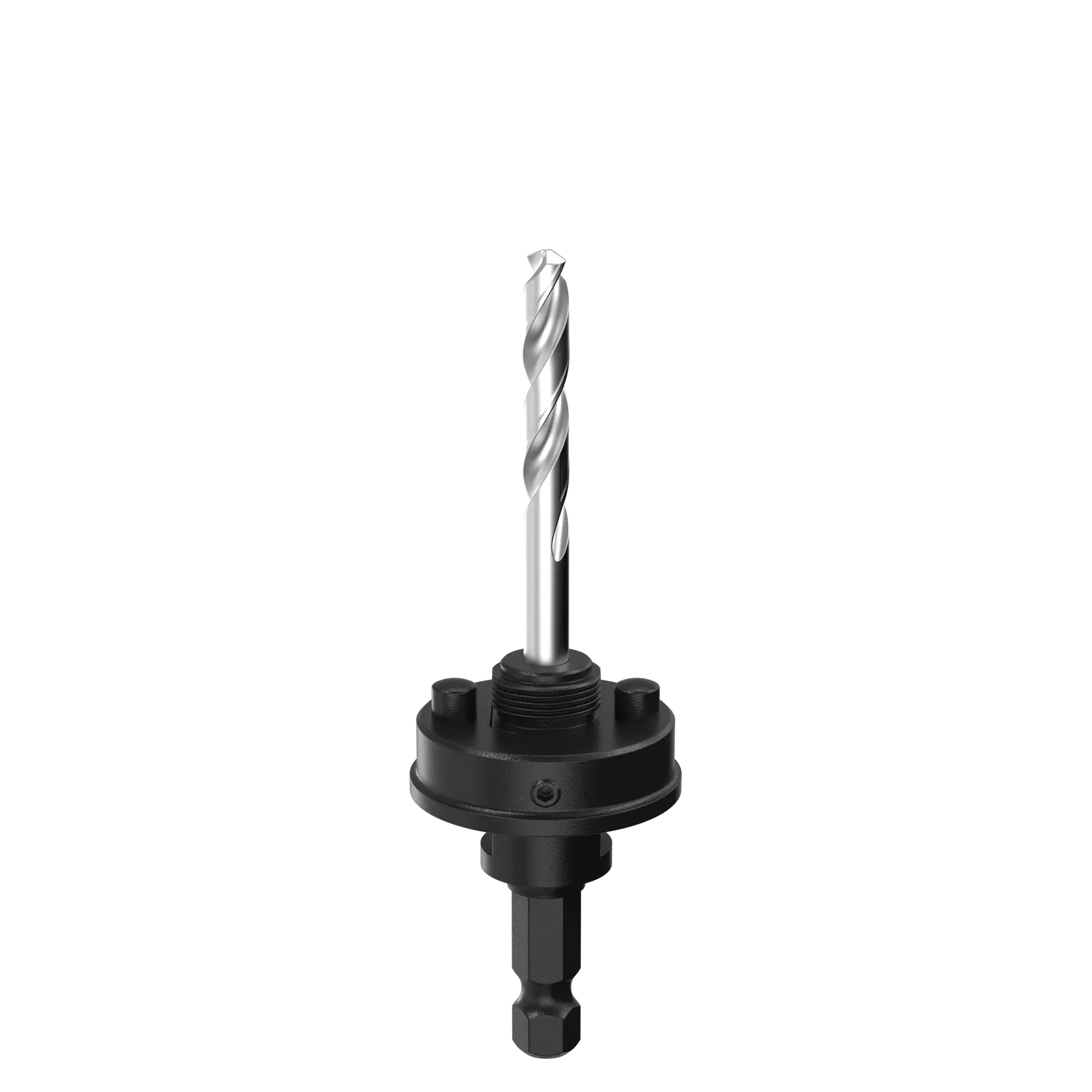 A DEWALT drill bit arbor with hex shank, shown upright on a plain white background.