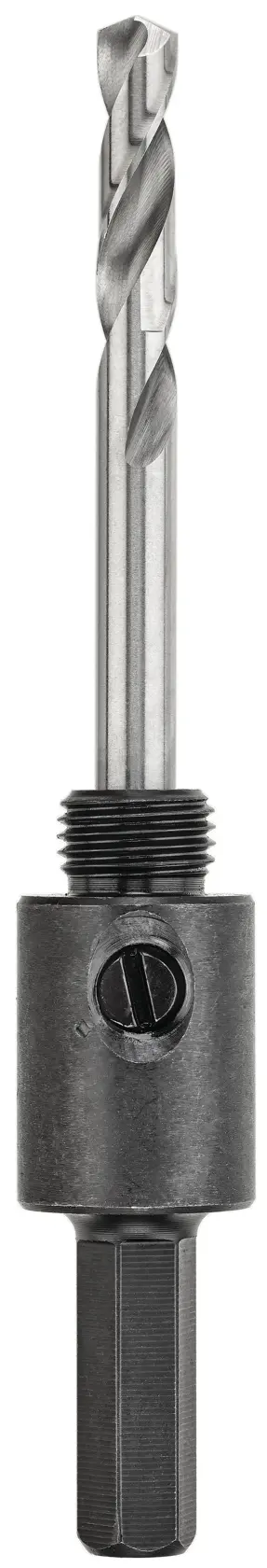 A DEWALT drill bit arbor with a pilot drill, designed for photography category, shown against a white background.