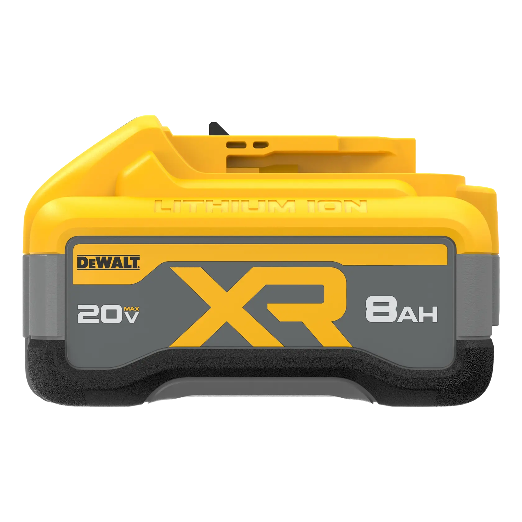 DEWALT 20V XR lithium-ion battery, 8Ah, yellow and gray, for power tools.