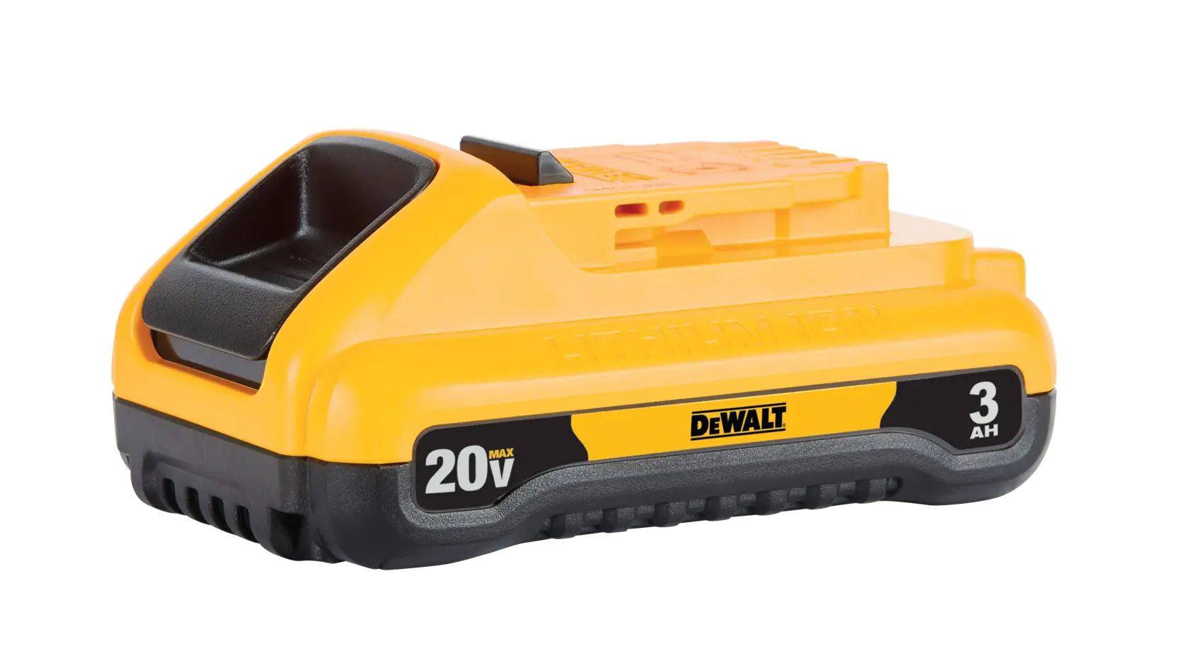 A yellow and black DEWALT 20V MAX lithium-ion battery pack with a 3Ah capacity, shown isolated on a white background.
