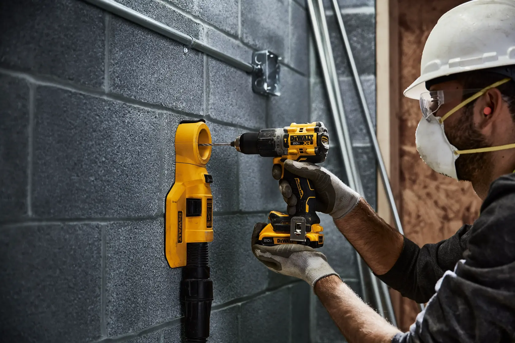 Graphic showing DEWALT XTREME Sub-Compact Series branding with the slogan 'Compact and Performance Packed' on a yellow background.