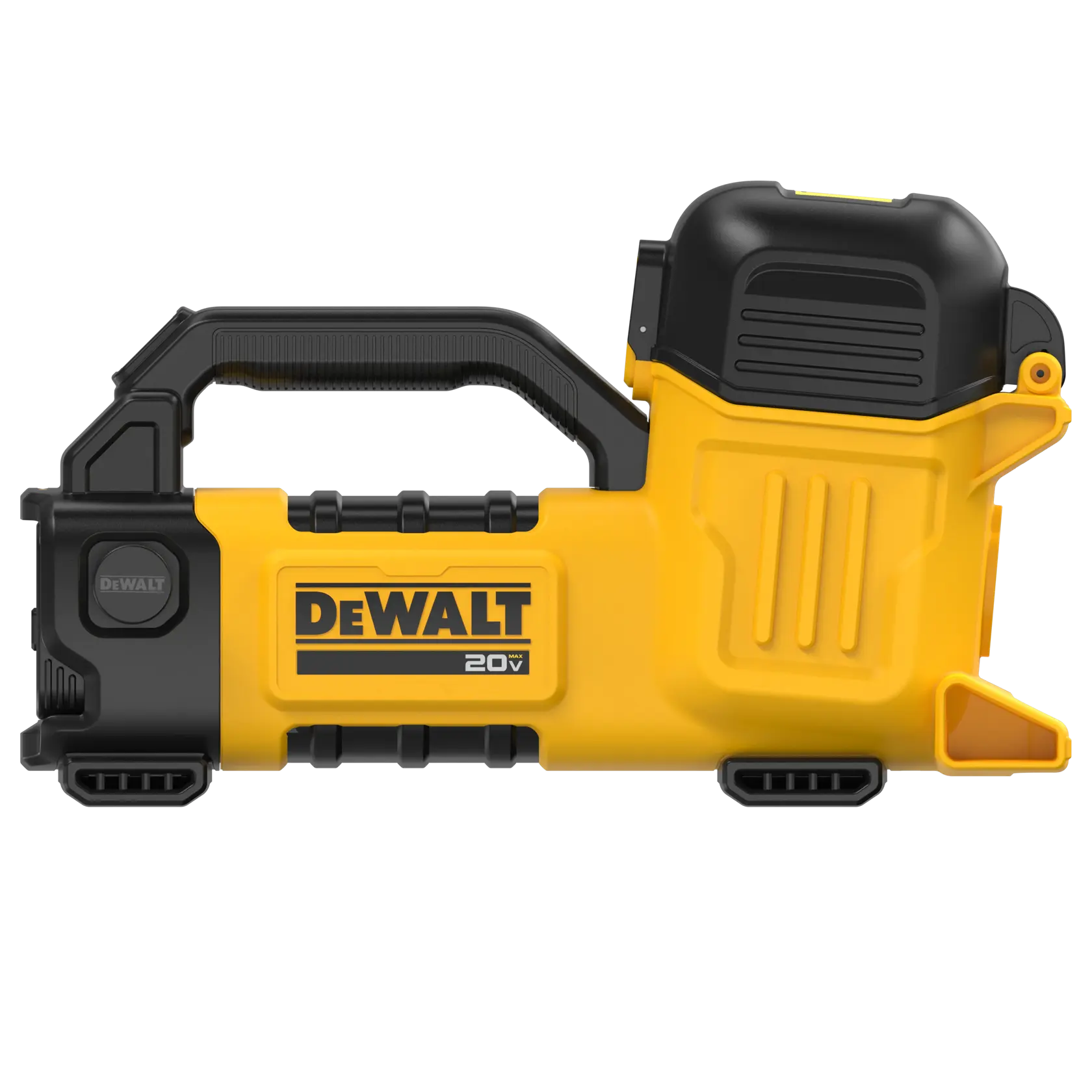 A DEWALT 20V handheld yellow and black camera or photography device with a sturdy handle and durable casing, designed for professional use.