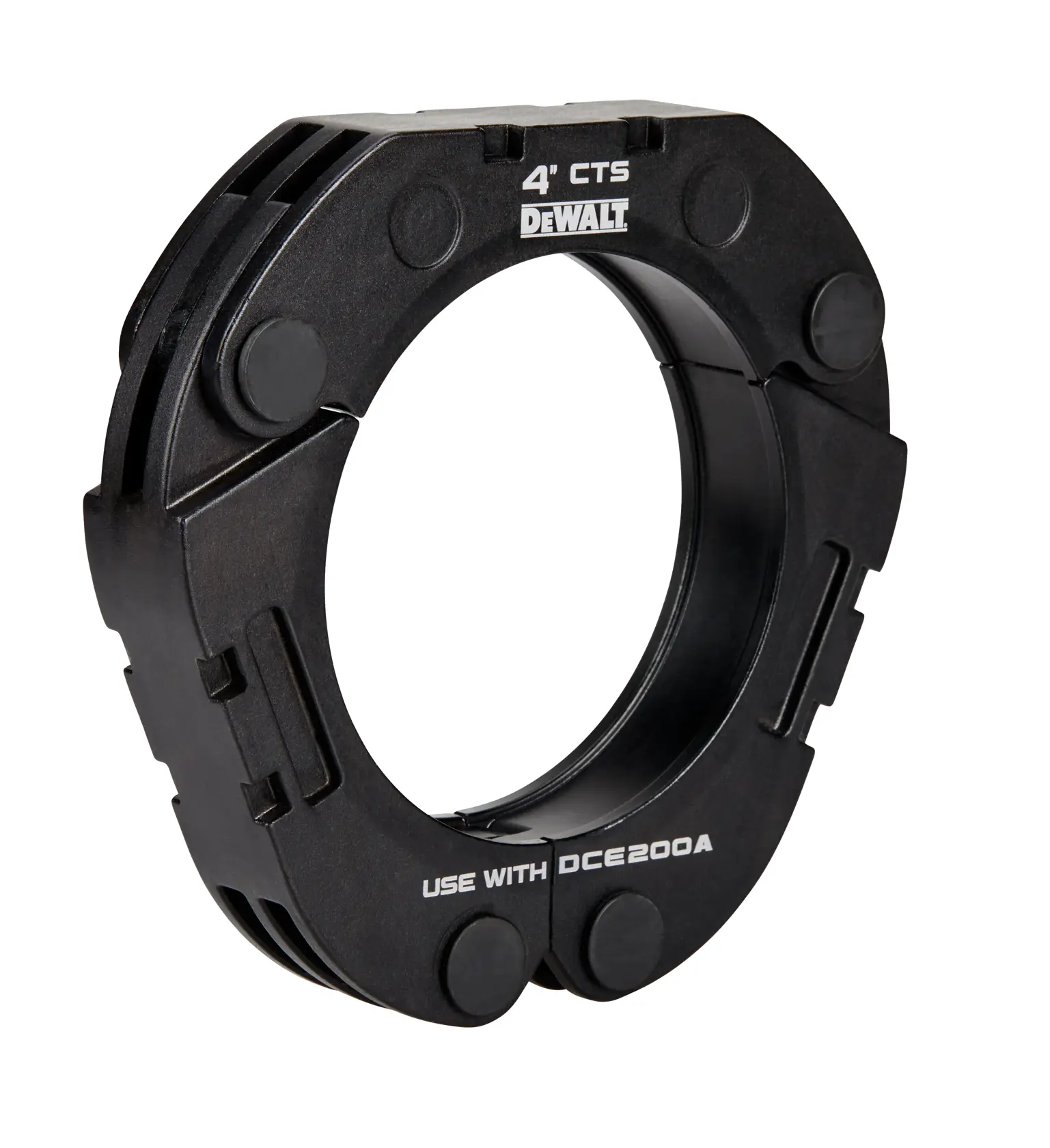 A DEWALT 4-inch CTS photography accessory ring, labeled for use with DCE200A, shown on a white background.