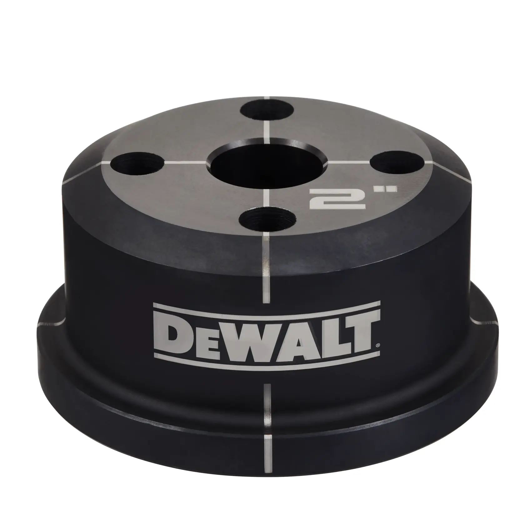 A black DEWALT-branded 2-inch round photography accessory with several holes on top, designed for use with photography equipment.