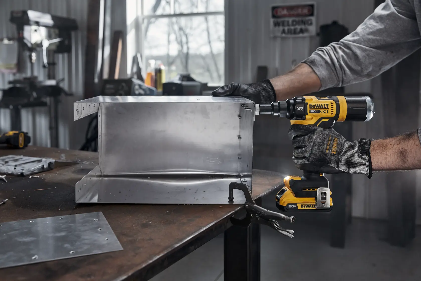 DEWALT 20V MAX* XR® 3/16 Inches Rivet Tool HVAC shop application image