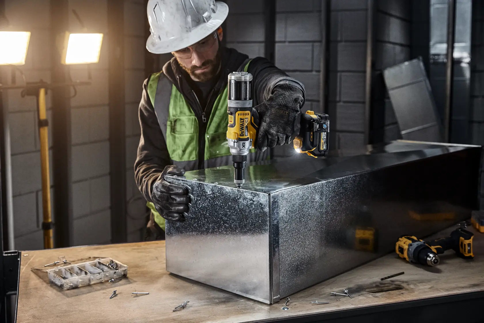 DEWALT 20V MAX* XR® 1/4 Inches Rivet Tool HVAC shop application image