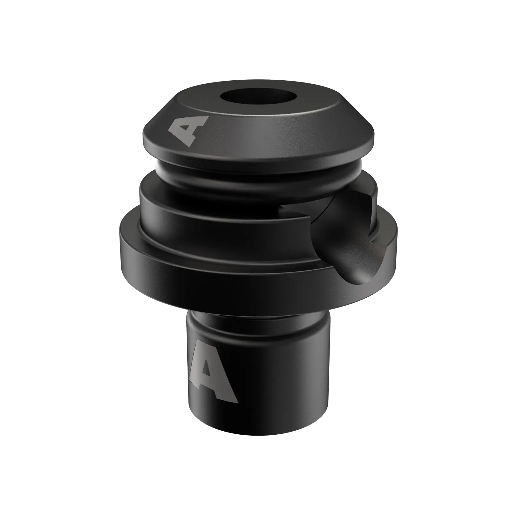 Black DEWALT DCFA4142 camera mount adapter with textured finish on a white background.