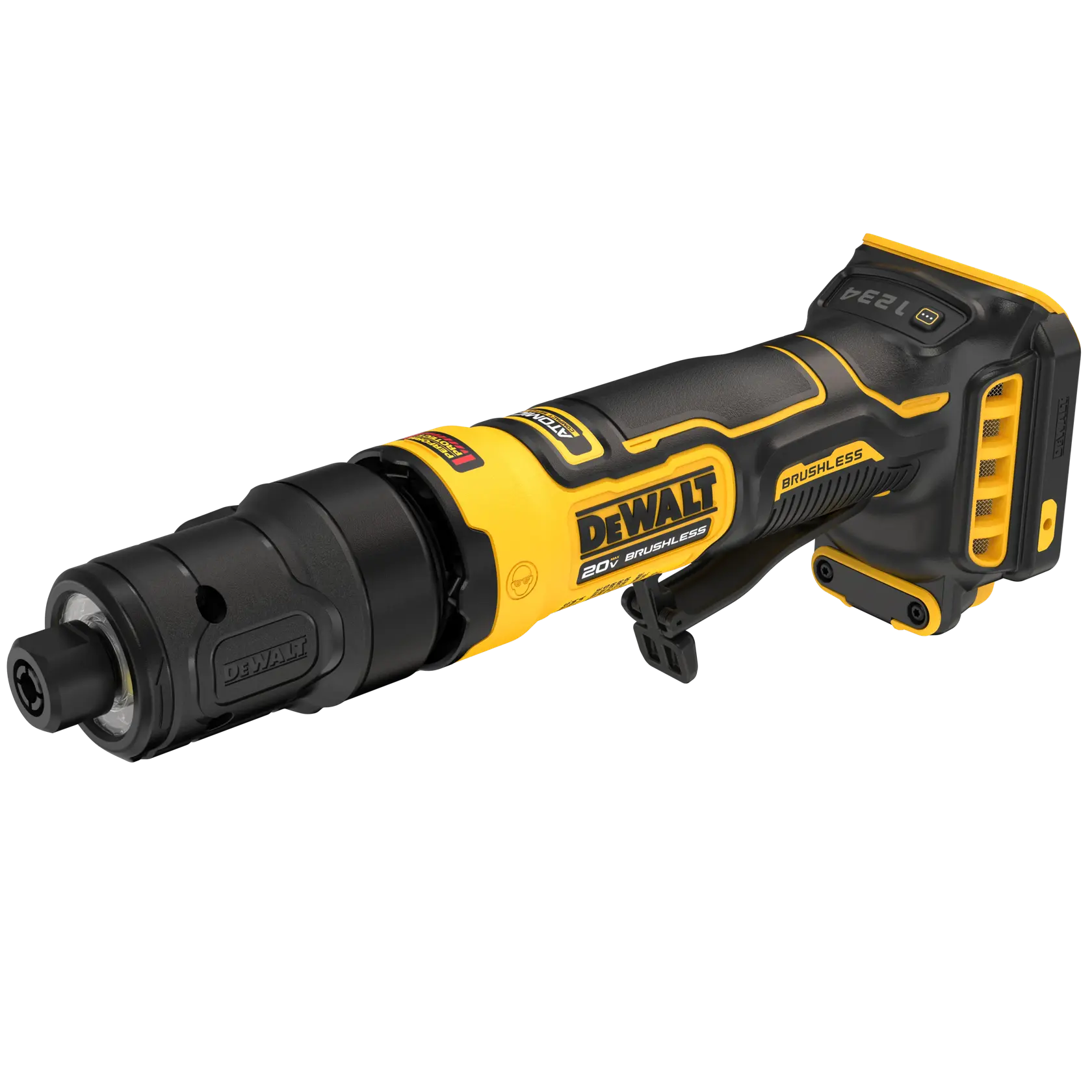 A DEWALT 20V brushless cordless rotary tool, model DCG420B, shown against a white background.