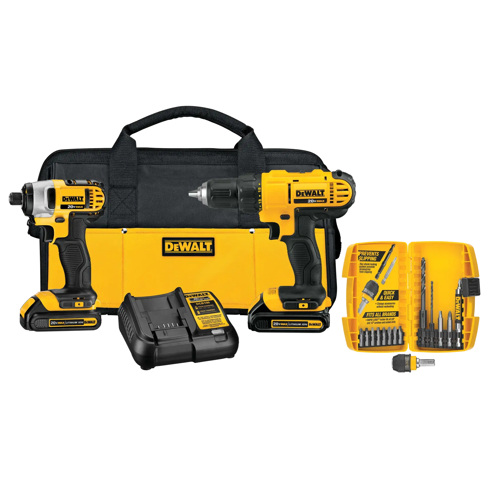 DEWALT 20V MAX* Compact Drill/Driver and Impact Driver with Accessories Combo Kit