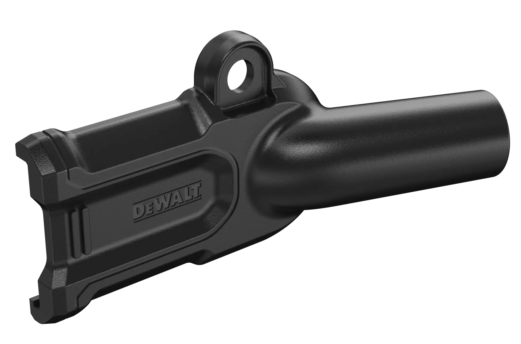 A black DEWALT brand dust extraction nozzle attachment, designed for use with power tools.