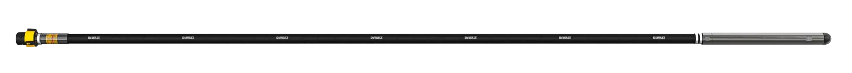 A DEWALT telescopic pole, primarily black with yellow and silver accents, designed for photography or tool attachment.