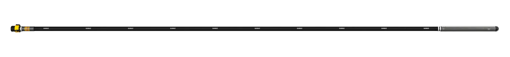 A long, black telescopic pole with a yellow attachment at one end and a silver tip at the other, displayed against a white background.