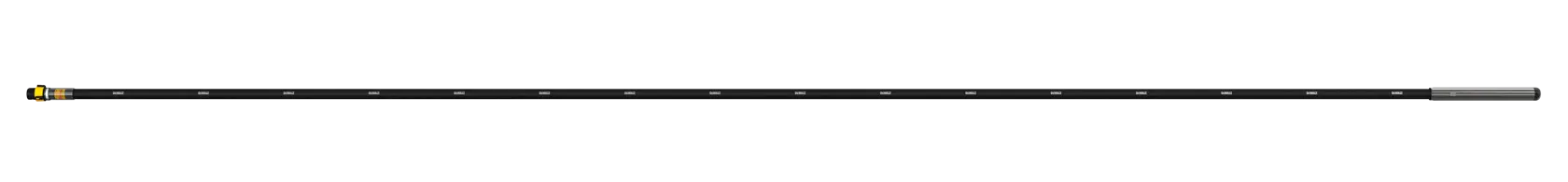 A long, thin black extension pole with a yellow and silver connector on one end, shown against a white background.