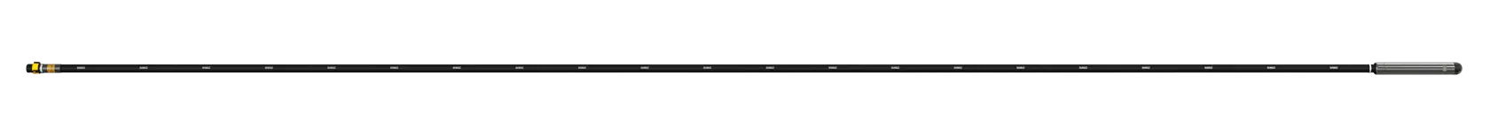A long, black telescopic pole with yellow accents, shown horizontally on a white background.