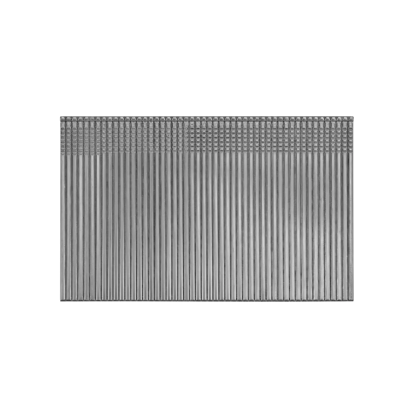 A stack of metallic nails arranged in a straight row, typically used as fasteners for woodworking or construction projects.