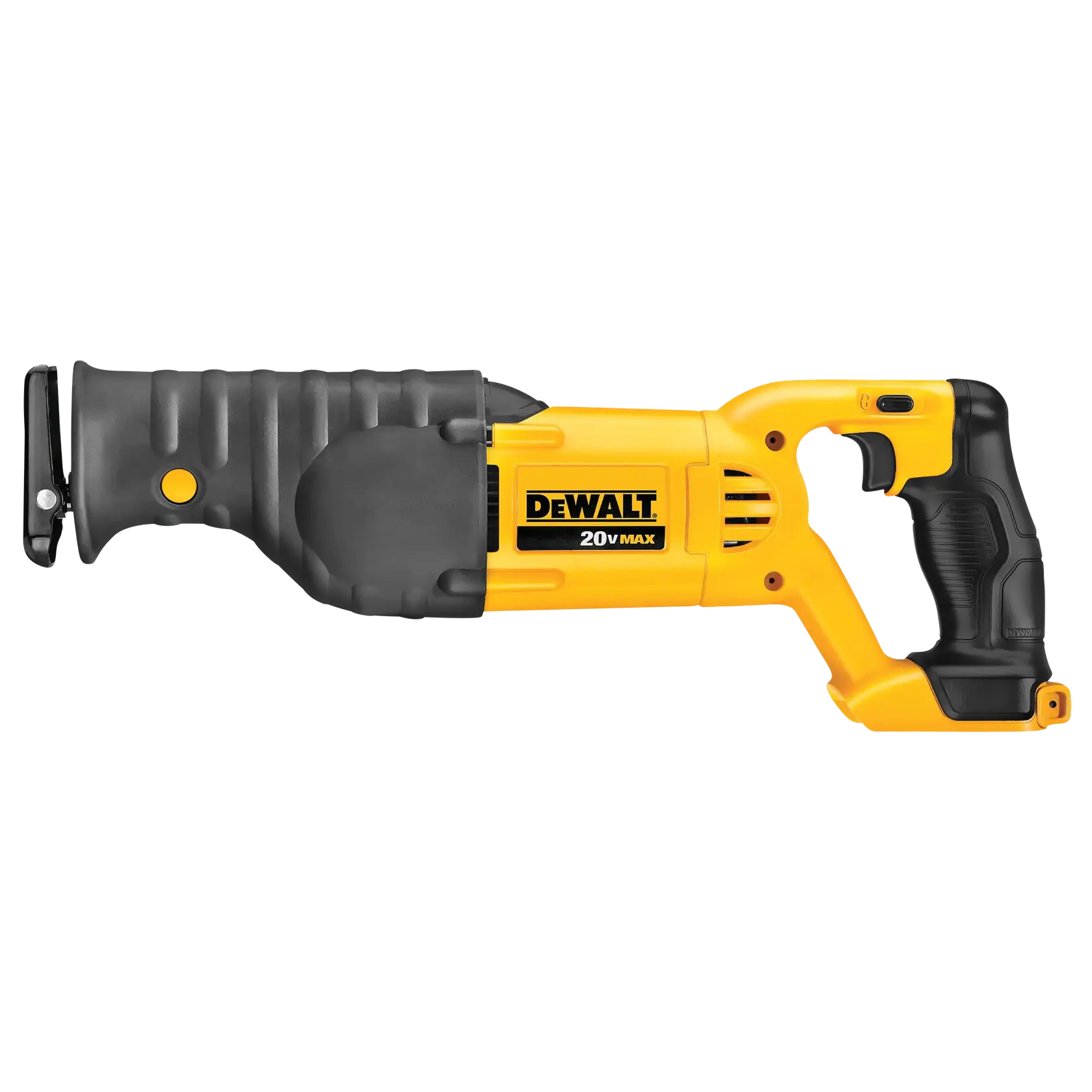 A DEWALT 20V MAX cordless reciprocating saw with a yellow and black body, photographed on a white background.