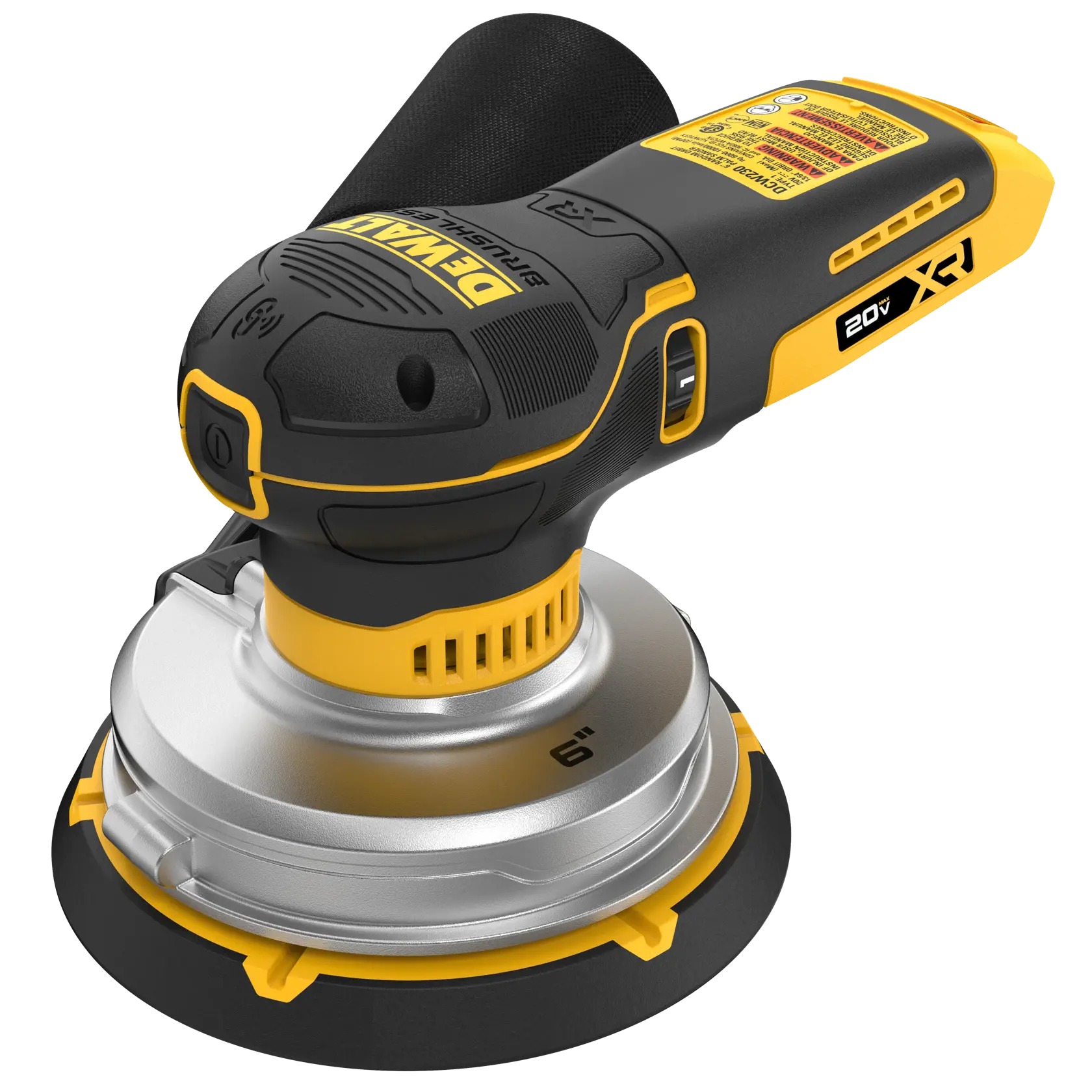 Ponceuse sans fil DeWalt 20V XR 6 pouces pour la finition et le lissage des surfaces.
