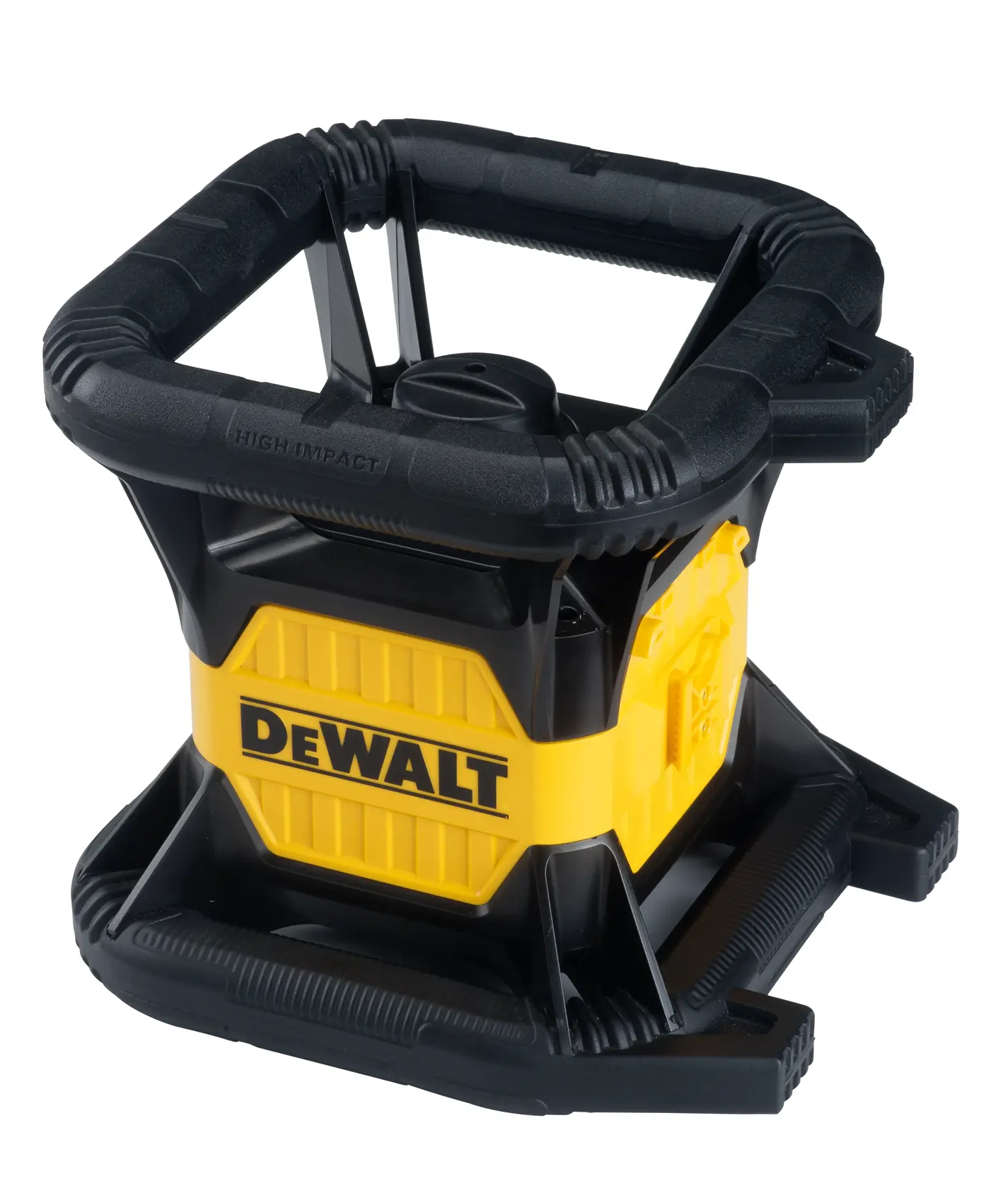 A DEWALT-branded photography device with a robust black and yellow design. The unit has a protective frame labeled 'HIGH IMPACT' and is designed for durability.