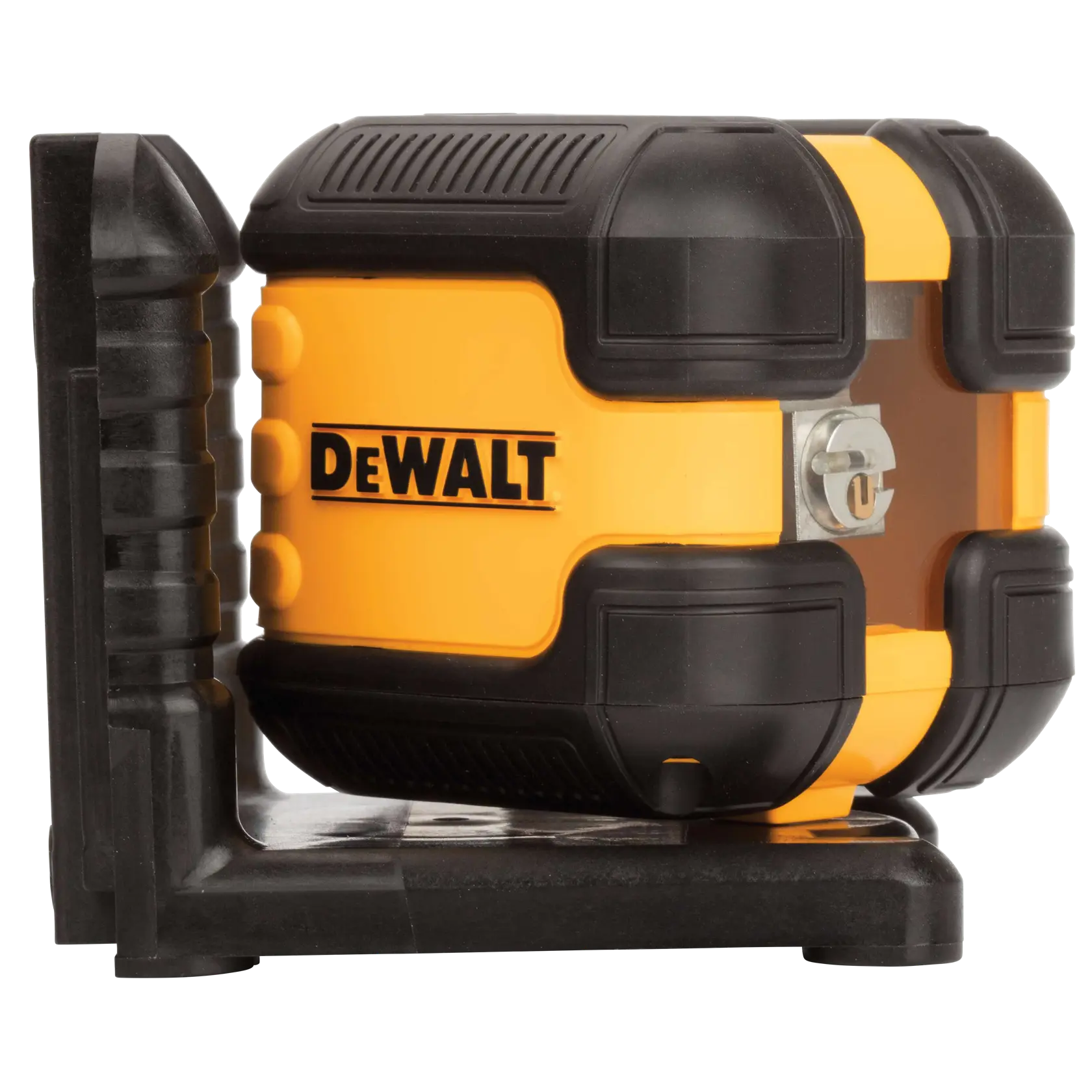 A DEWALT branded yellow and black laser level device, model DW08802, mounted on a black base. The product is used for accurate leveling and alignment in photography and construction applications.