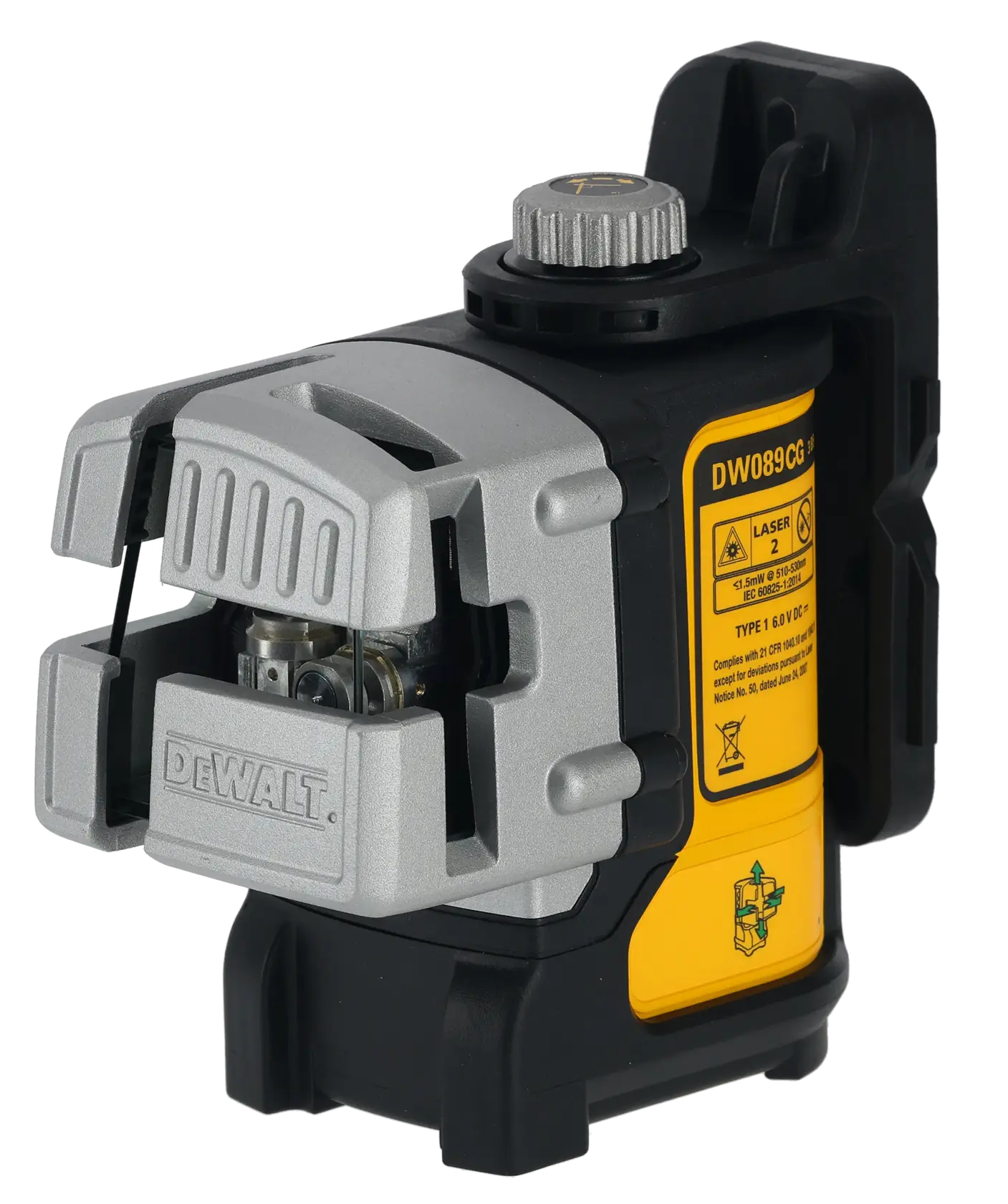 DEWALT DW089CG green cross line laser level tool with durable casing, used for precise layout in photography.