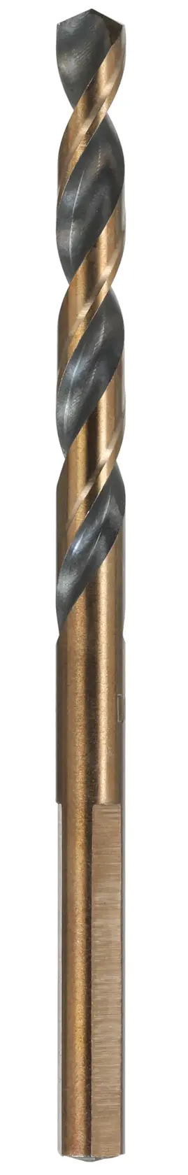 A high-speed steel twist drill bit with a gold and black finish, shown vertically against a plain white background.