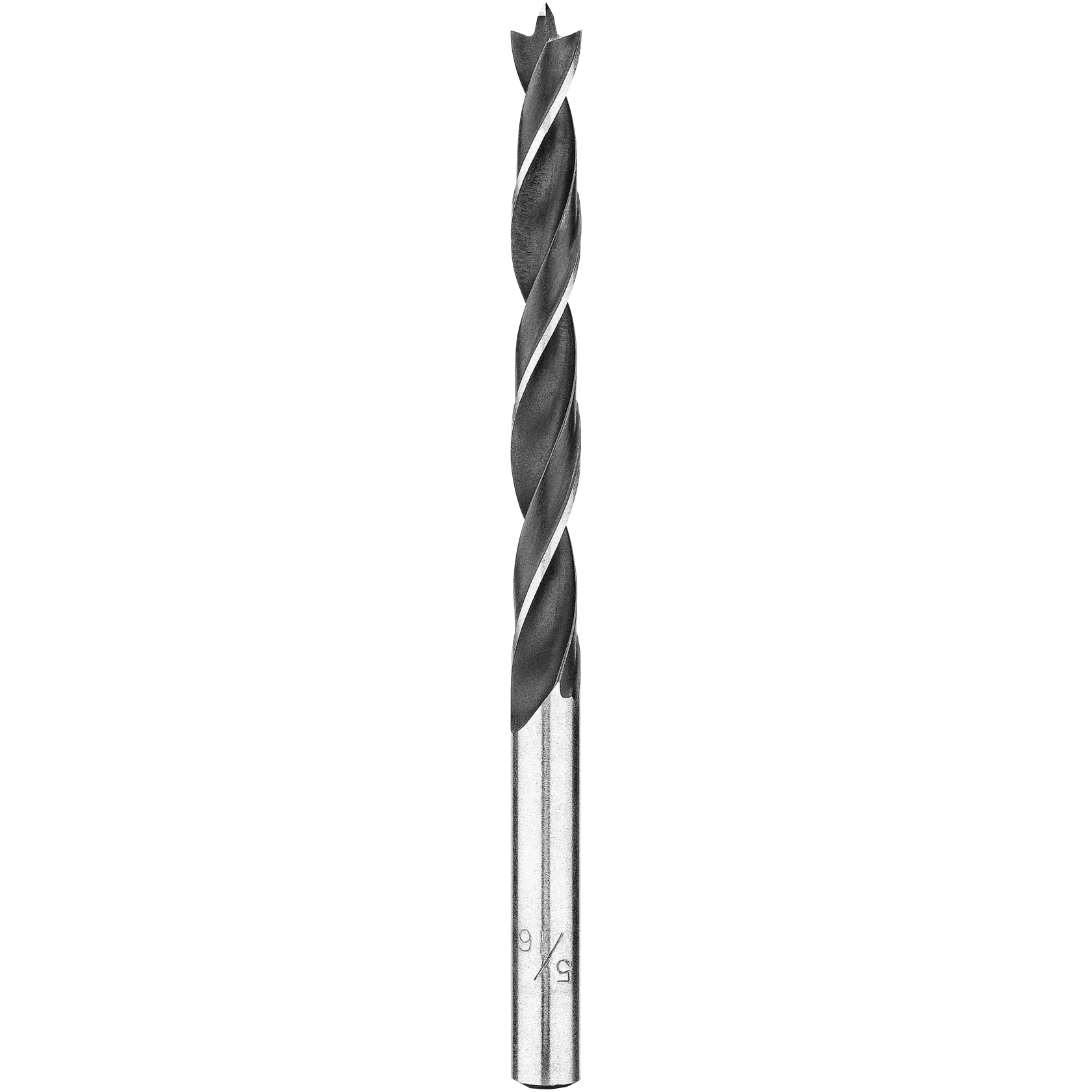 A close-up image of a metal drill bit with a spiral design used for drilling holes.