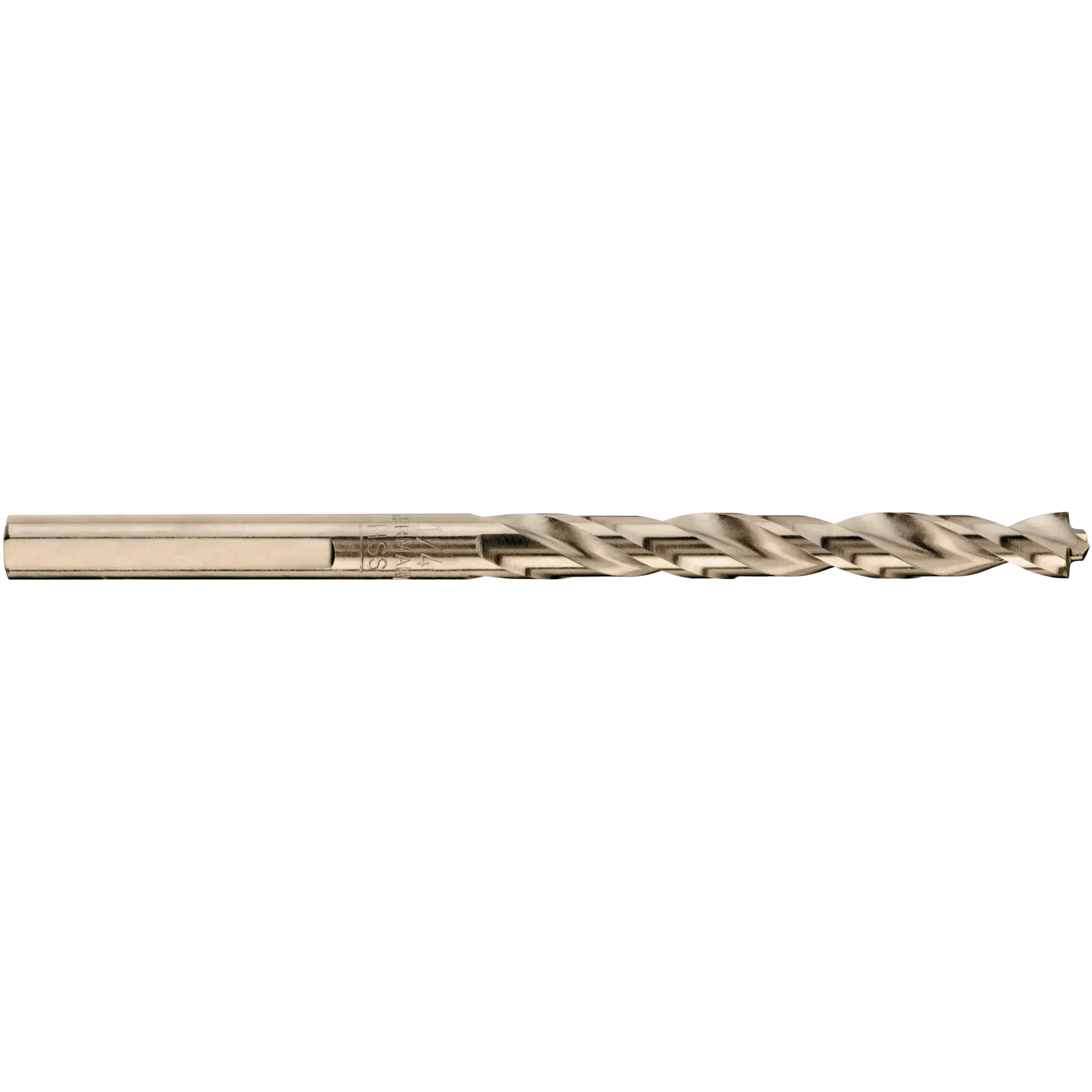 A close-up image of a metal drill bit with a twisted design, used for drilling holes in materials.