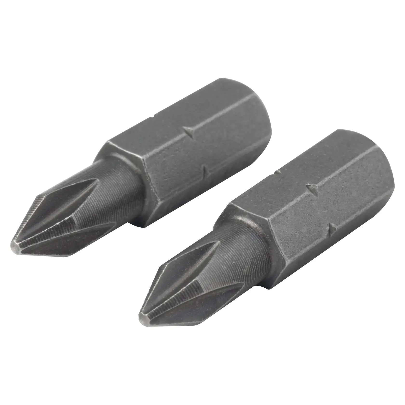 Two DEWALT Phillips screwdriver bits with hexagonal bases, designed for use with power tools.
