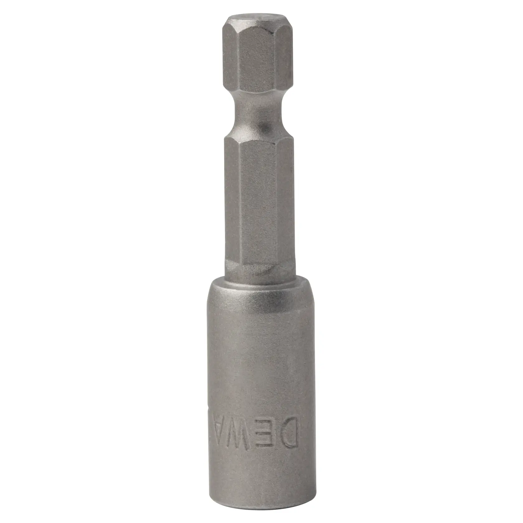 A DEWALT magnetic nut driver bit with hex shank, used for fastening nuts and bolts with power tools.