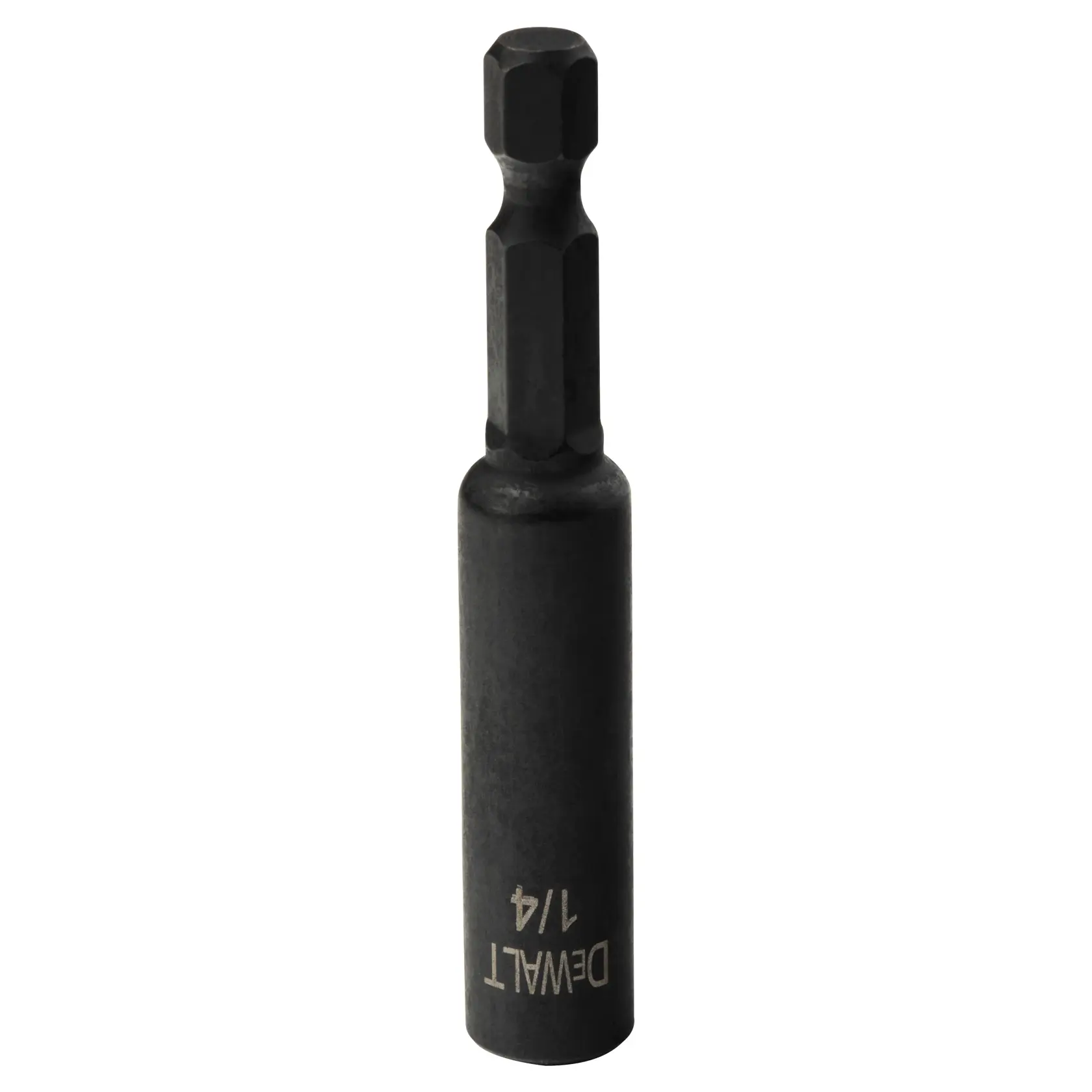 A DEWALT 1/4 inch hex shank magnetic nut driver, designed for use with power tools to drive nuts and bolts.