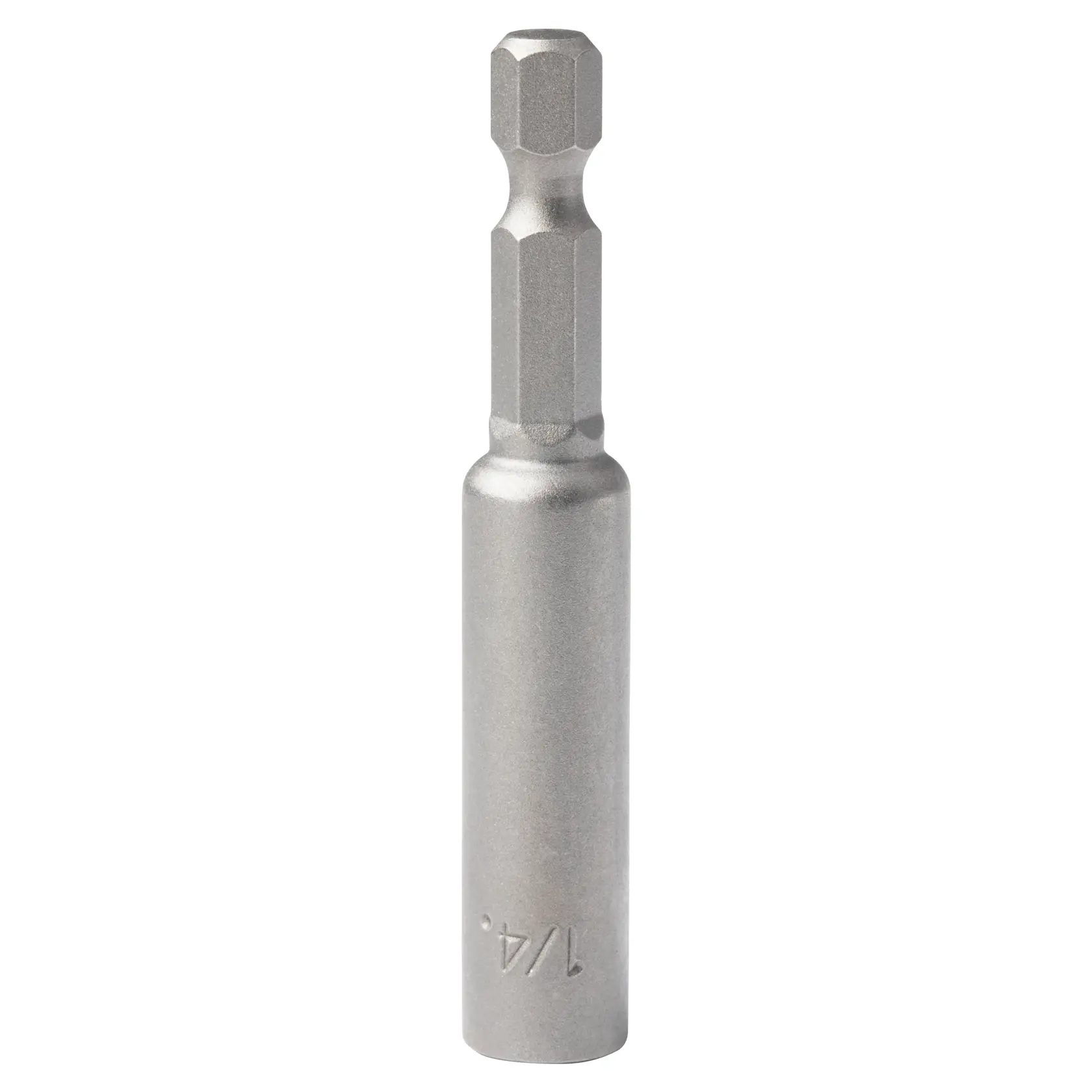 A close-up image of a DEWALT 1/4 inch hex shank magnetic nut driver, typically used with power drills for driving nuts and bolts.