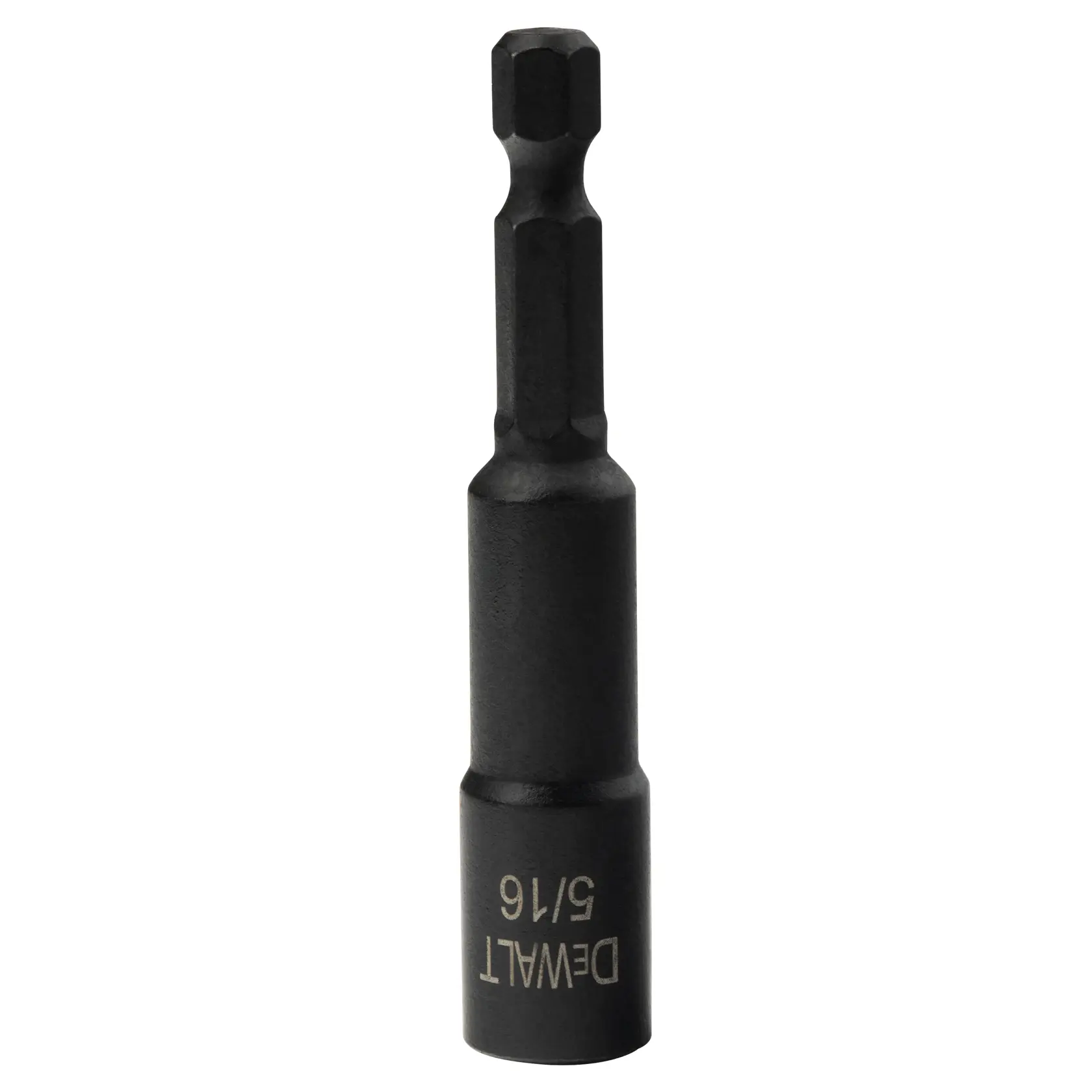 A DEWALT 5/16 inch magnetic nut driver with a black finish, designed for use with impact drivers and drills.