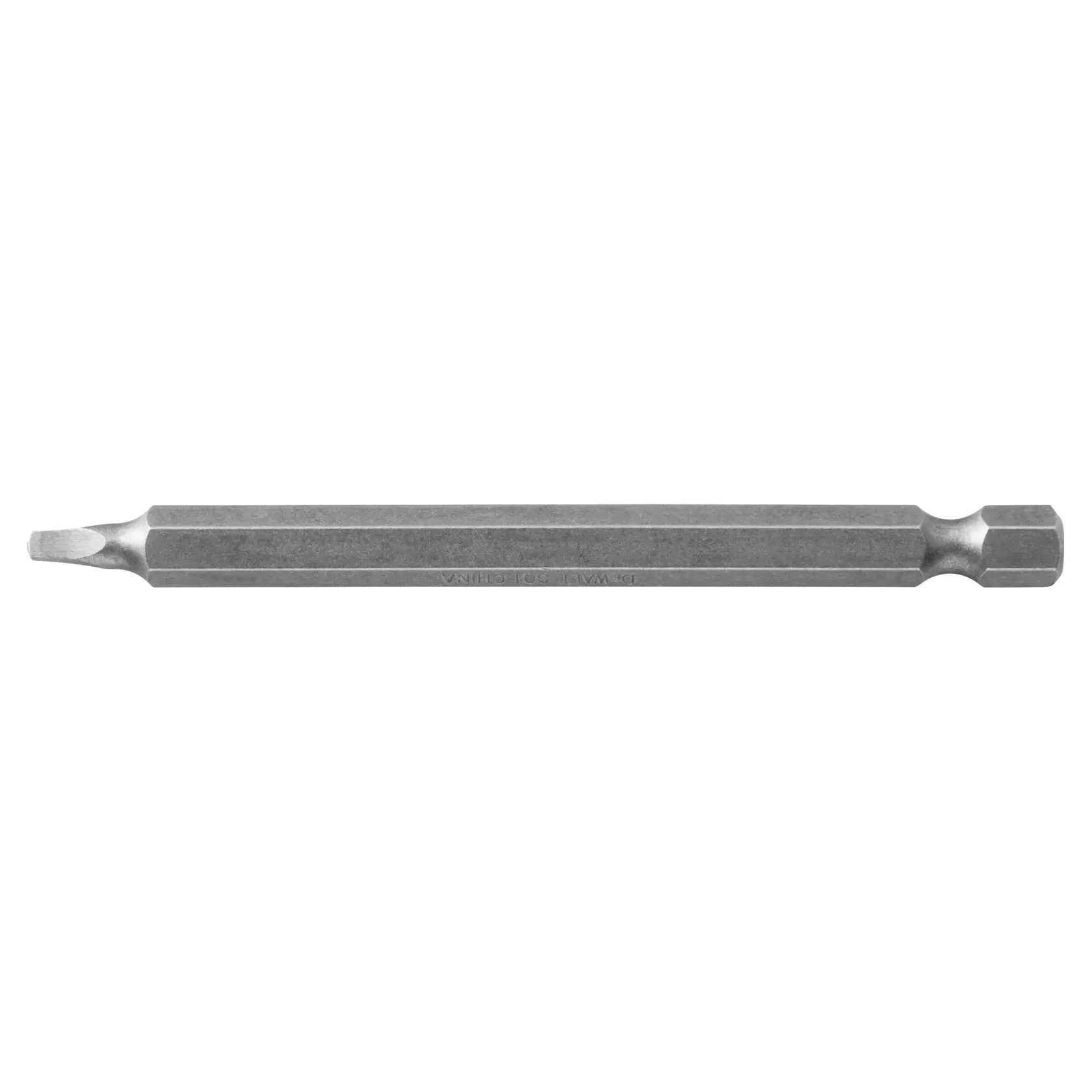 A DEWALT DW2231 long slotted screwdriver bit made of metal, shown on a white background.