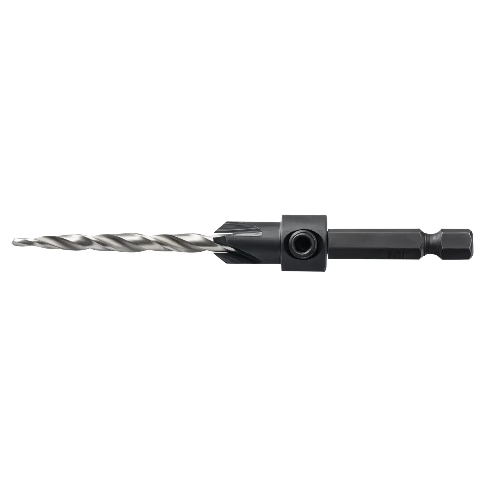 A DEWALT drill bit with a hex shank and spiral tip, designed for use with power tools.