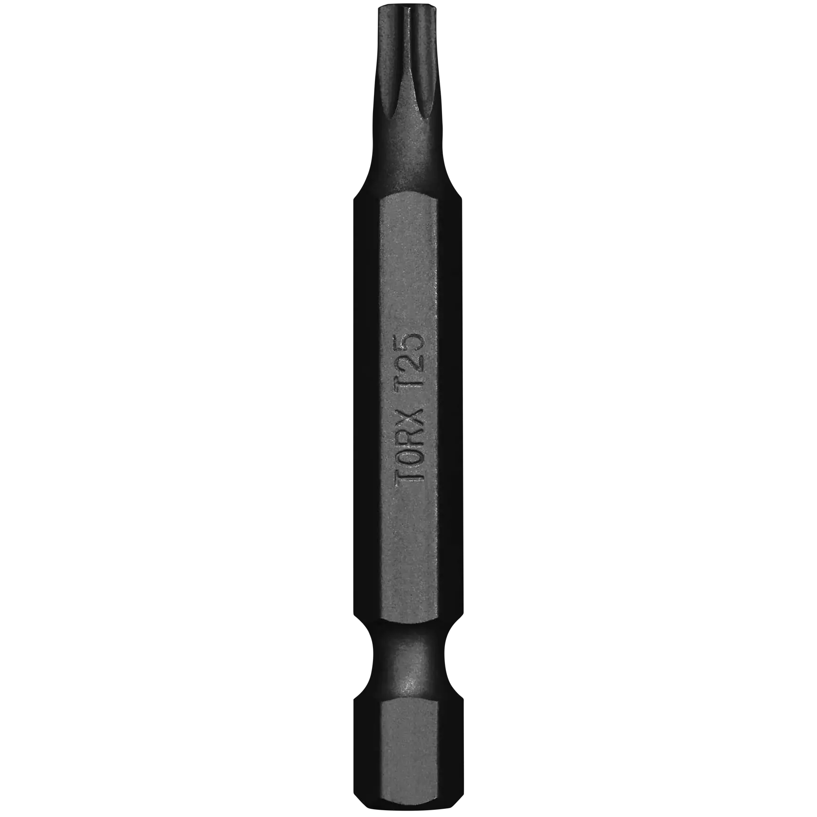A DEWALT Torx T25 screwdriver bit with a black finish, shown vertically on a white background.
