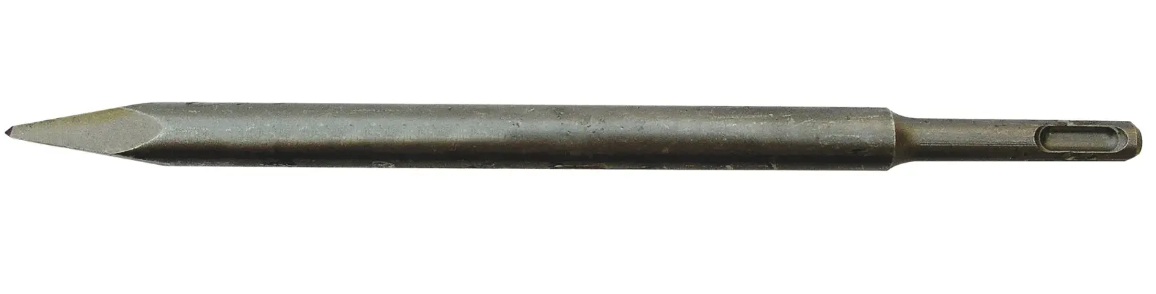 A steel SDS chisel bit with a pointed tip, used for demolition or breaking concrete with rotary hammer drills.